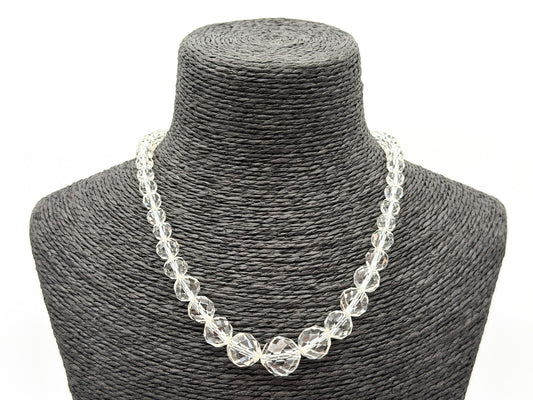 Vintage Clear Faceted Glass Bead Necklace Graduated Crystal Look Screw Clasp