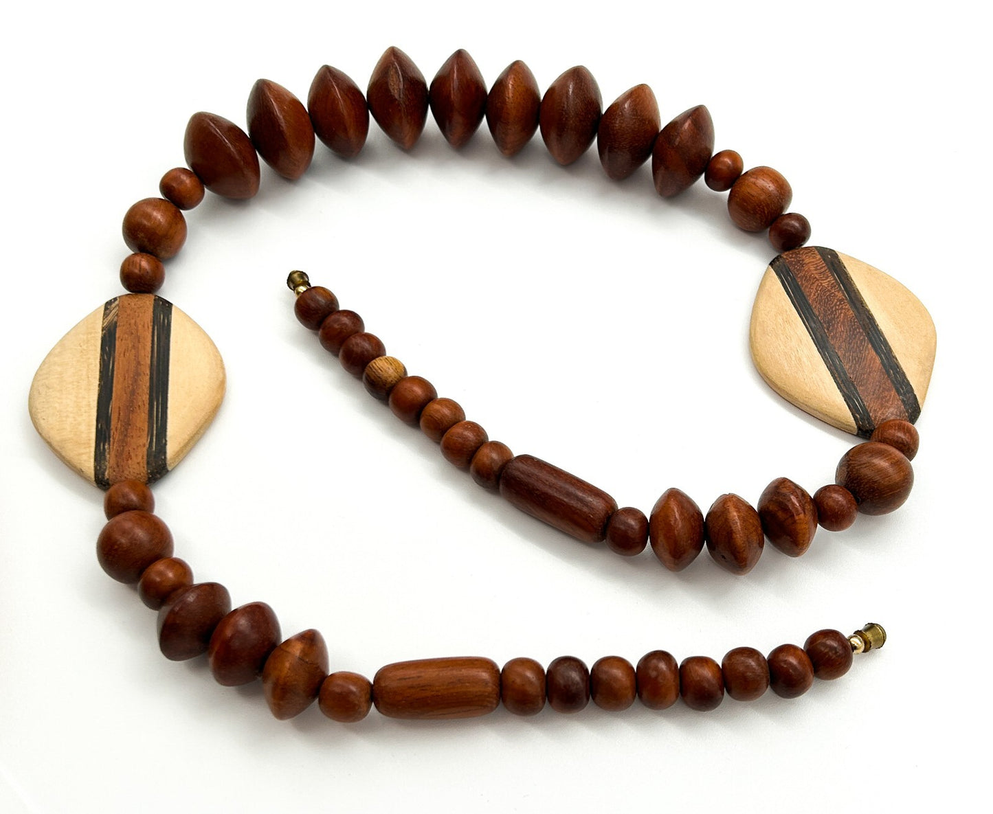 Vintage Chunky Wooden Bead Necklace Striped Geometric Boho 90s Retro Statement