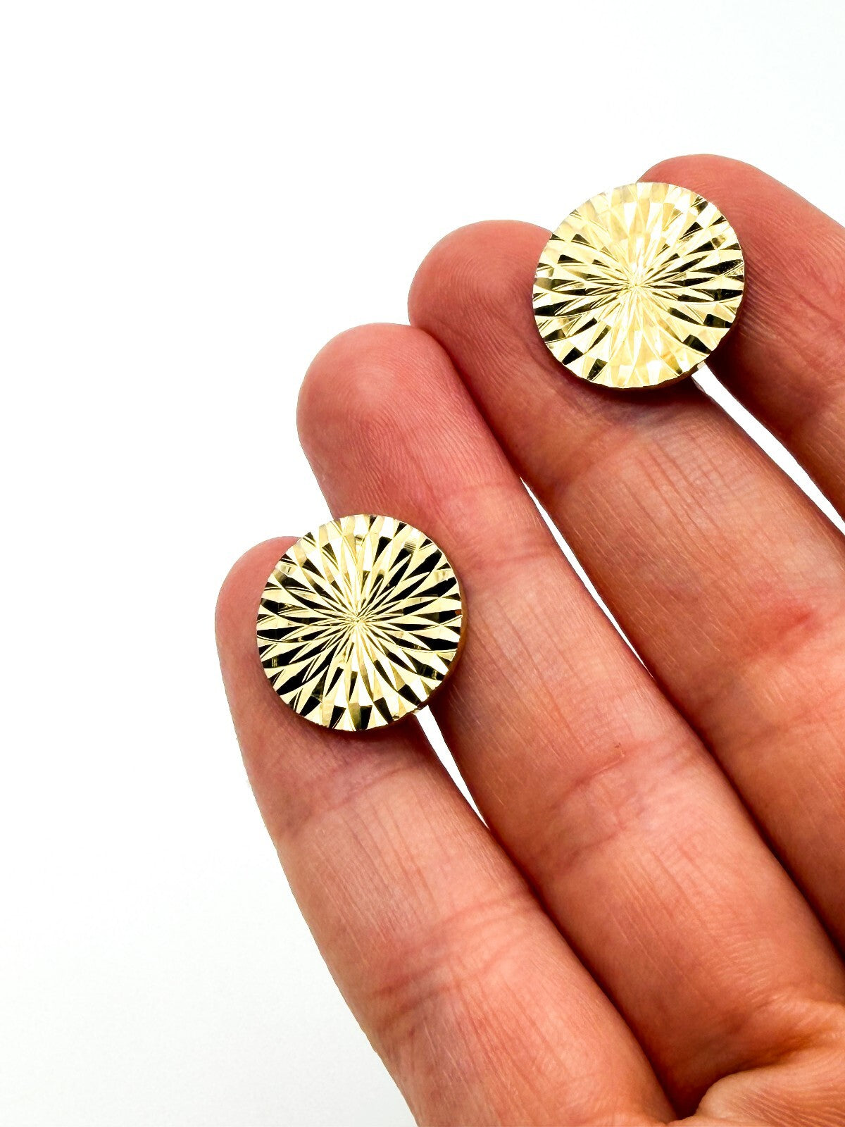 Vintage Gold Tone Engine Turned Cufflinks Diamond Cut Sunburst Round