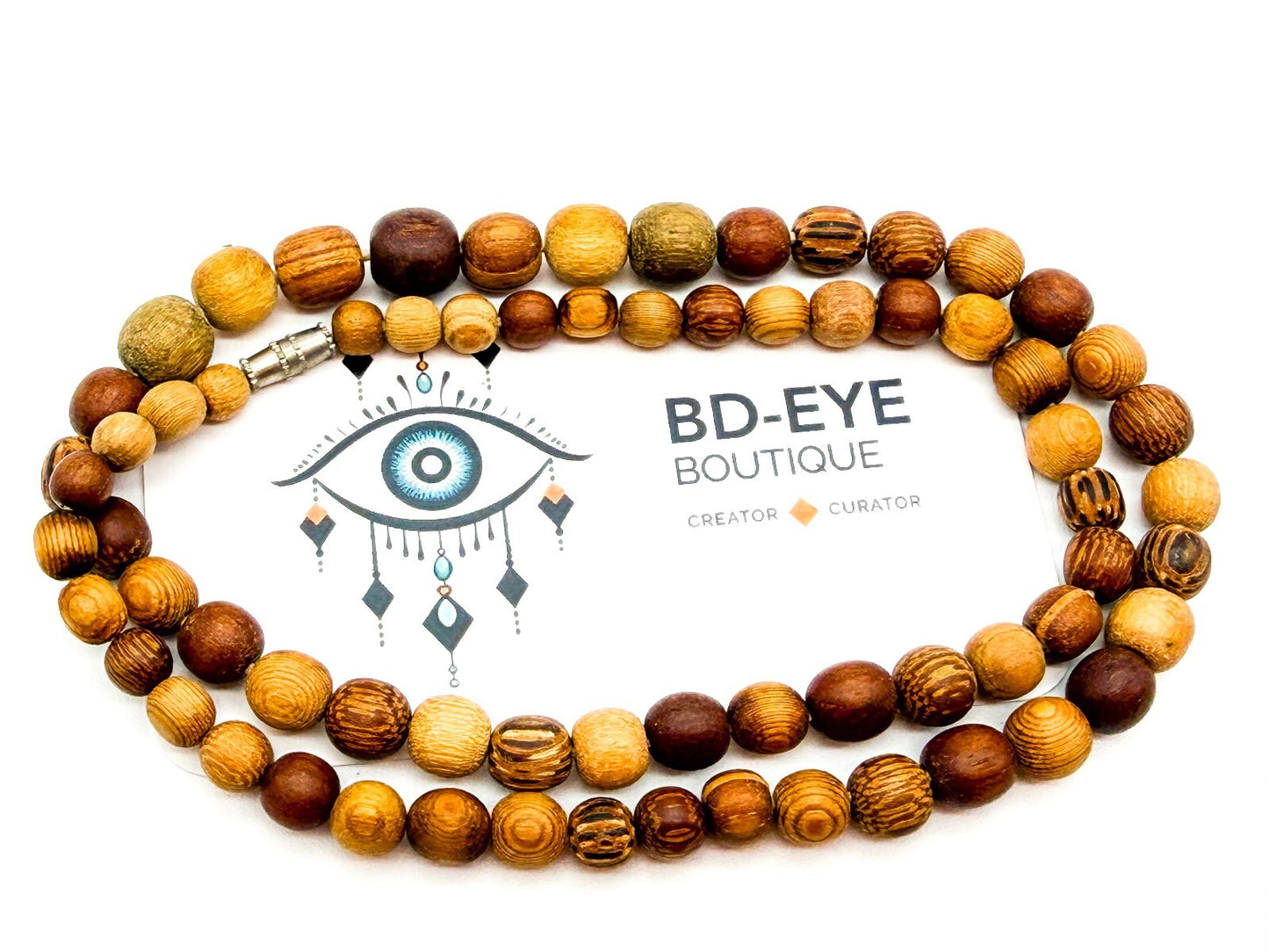 Boho Chunky Wooden Bead Necklace Bundle Layered Natural Wood Earthy Festival