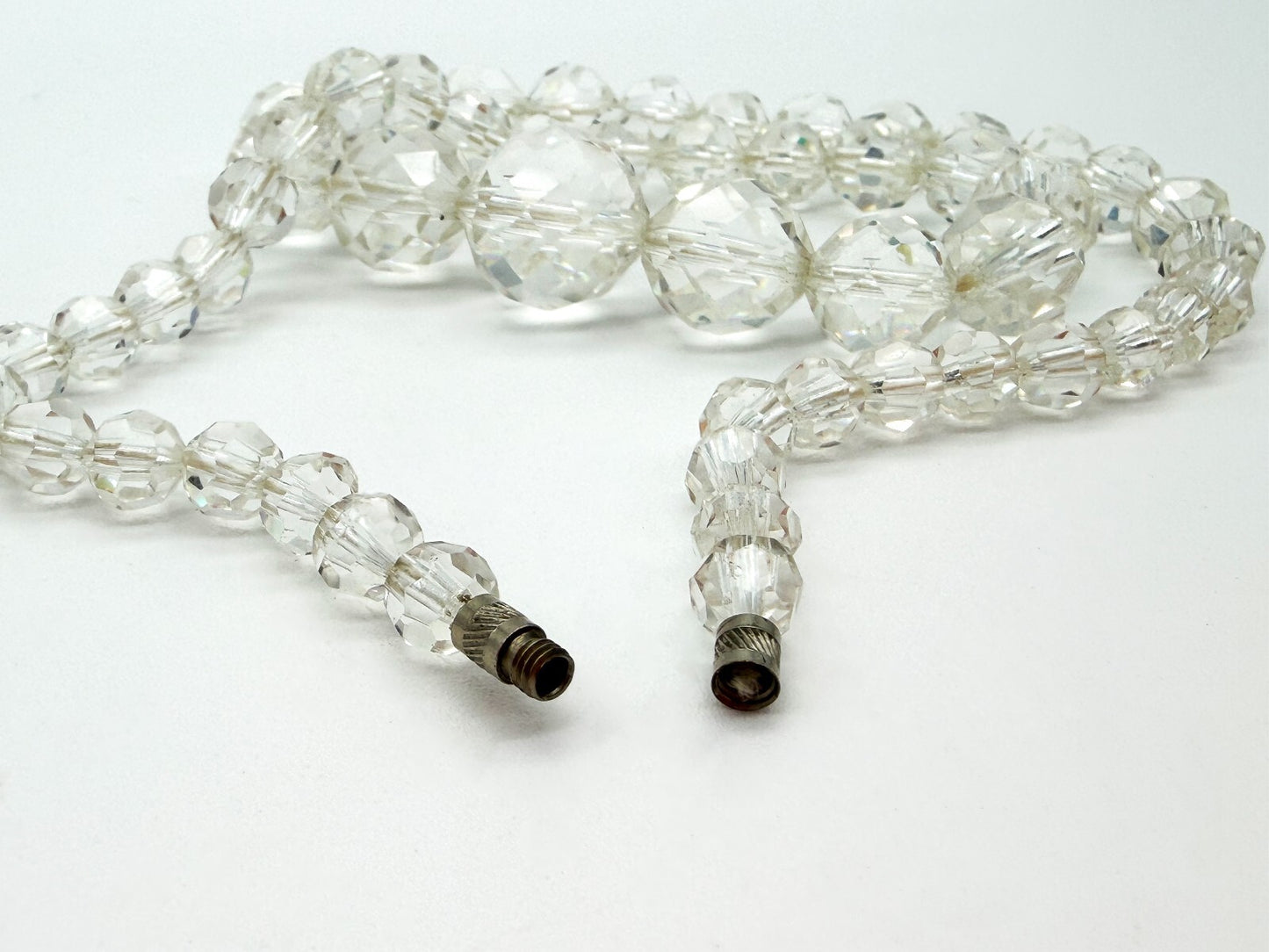 Vintage Clear Faceted Glass Bead Necklace Graduated Crystal Look Screw Clasp