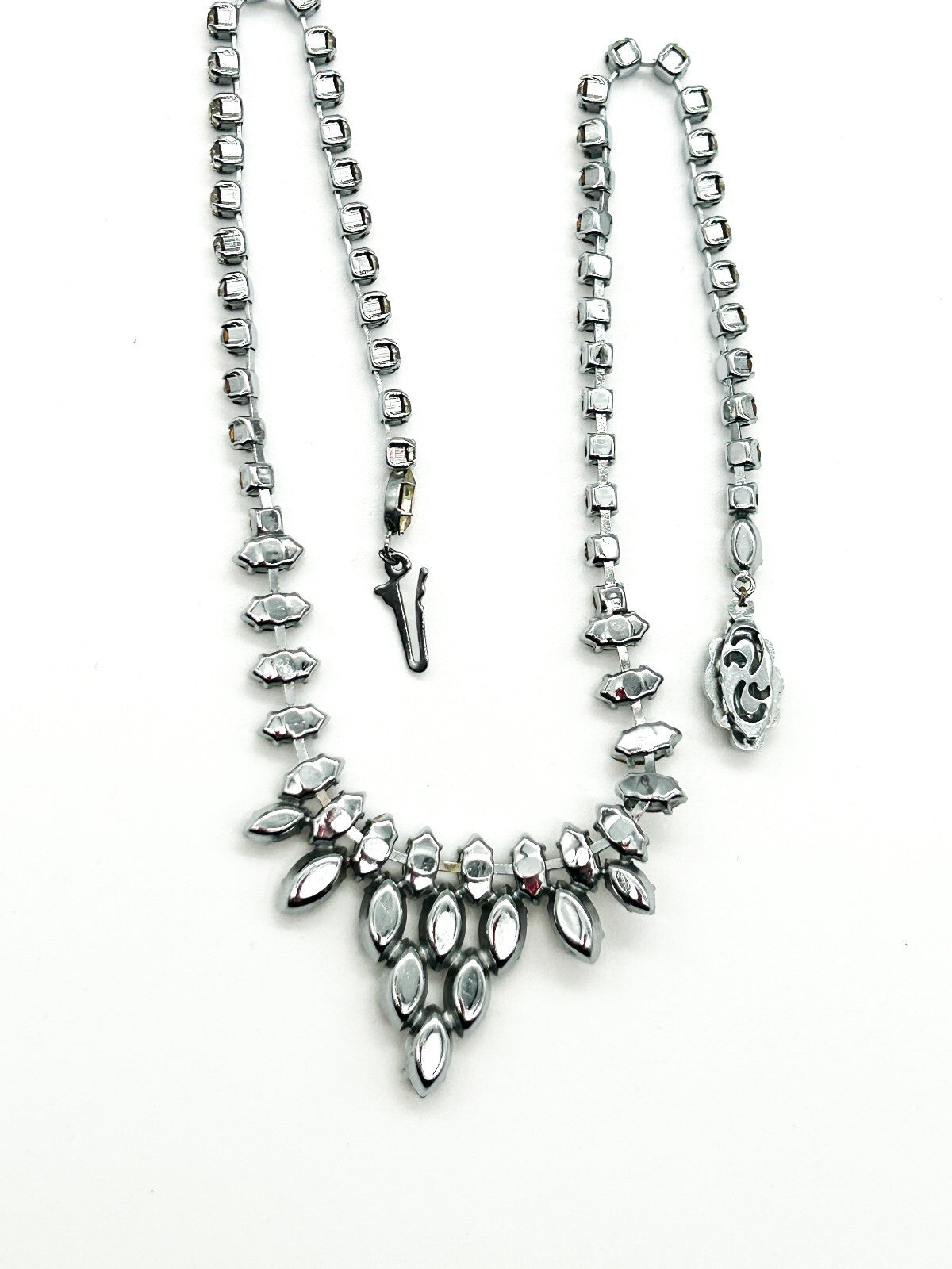 Vintage Clear Marquise Rhinestone Statement Necklace Silver Tone Bridal Wedding