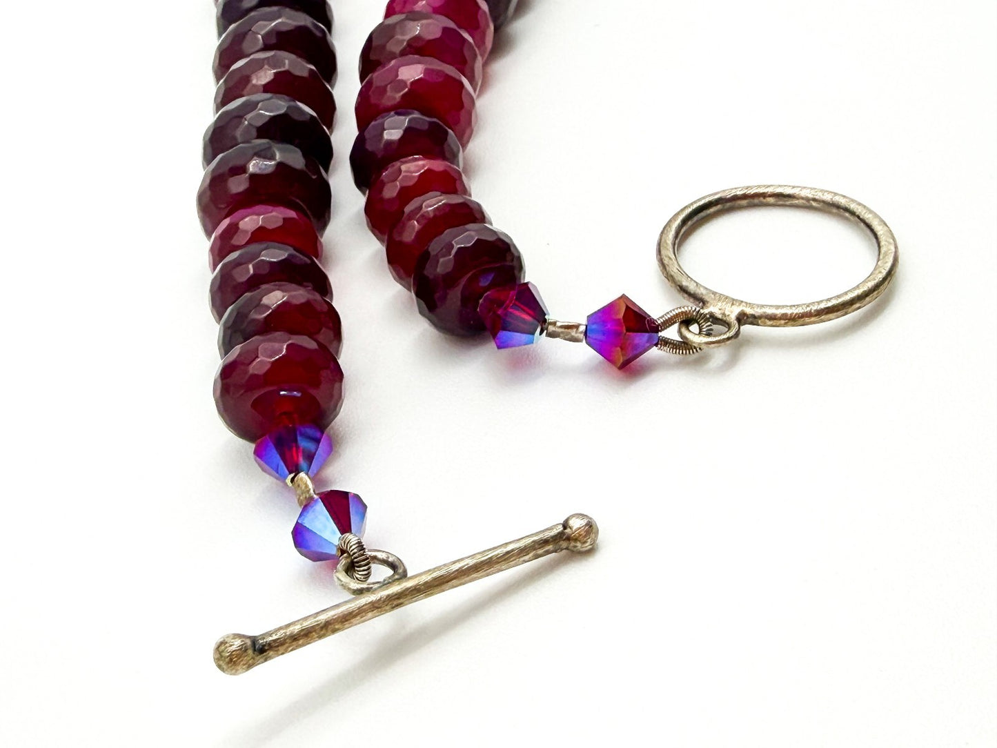 Chunky Ruby Red Quartz Necklace Faceted Magenta Gemstone Statement Toggle Clasp