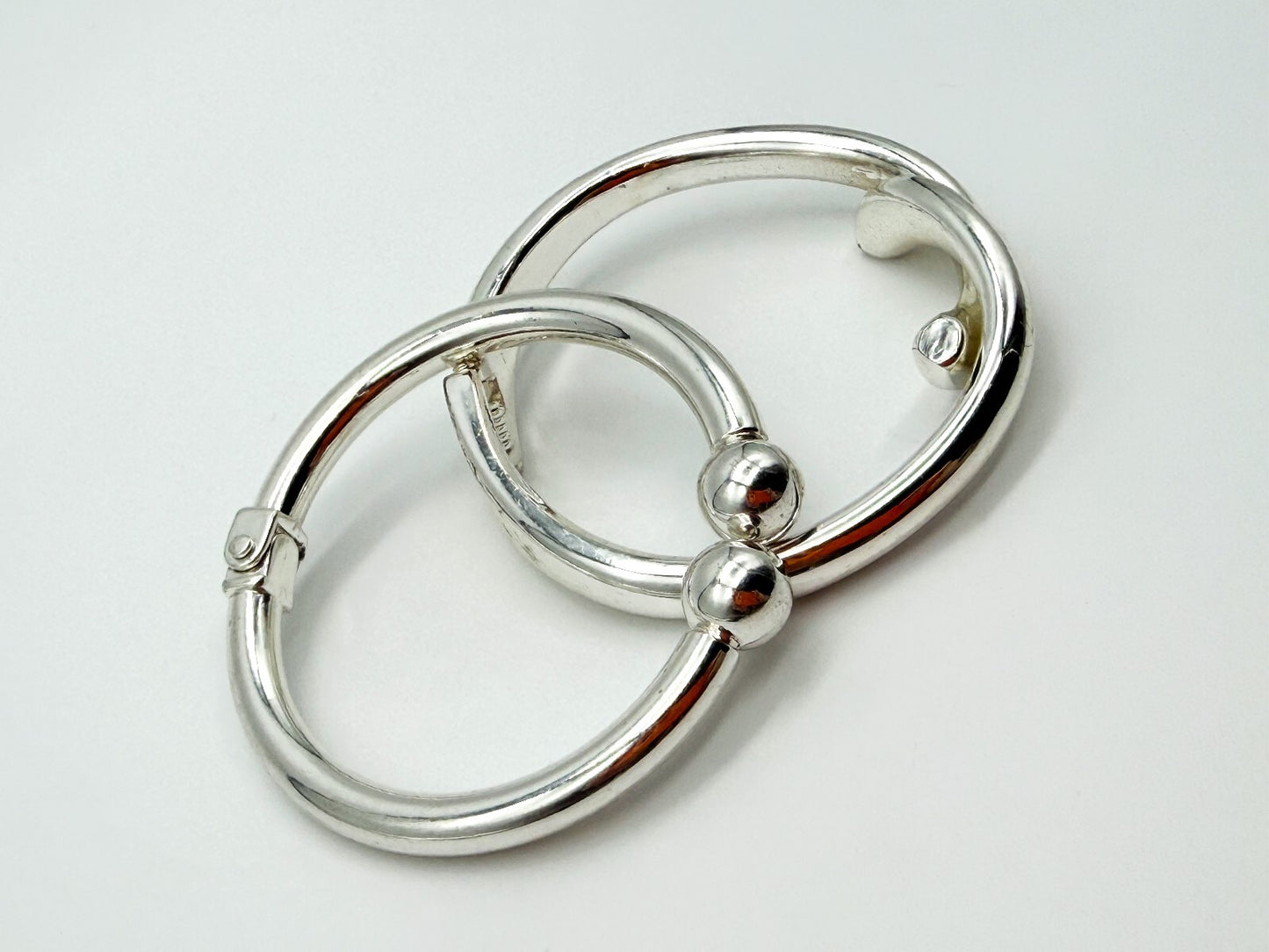 Silver Tone Hinged Bangle Bracelet Bundle Modern Torque and Knot Design x2