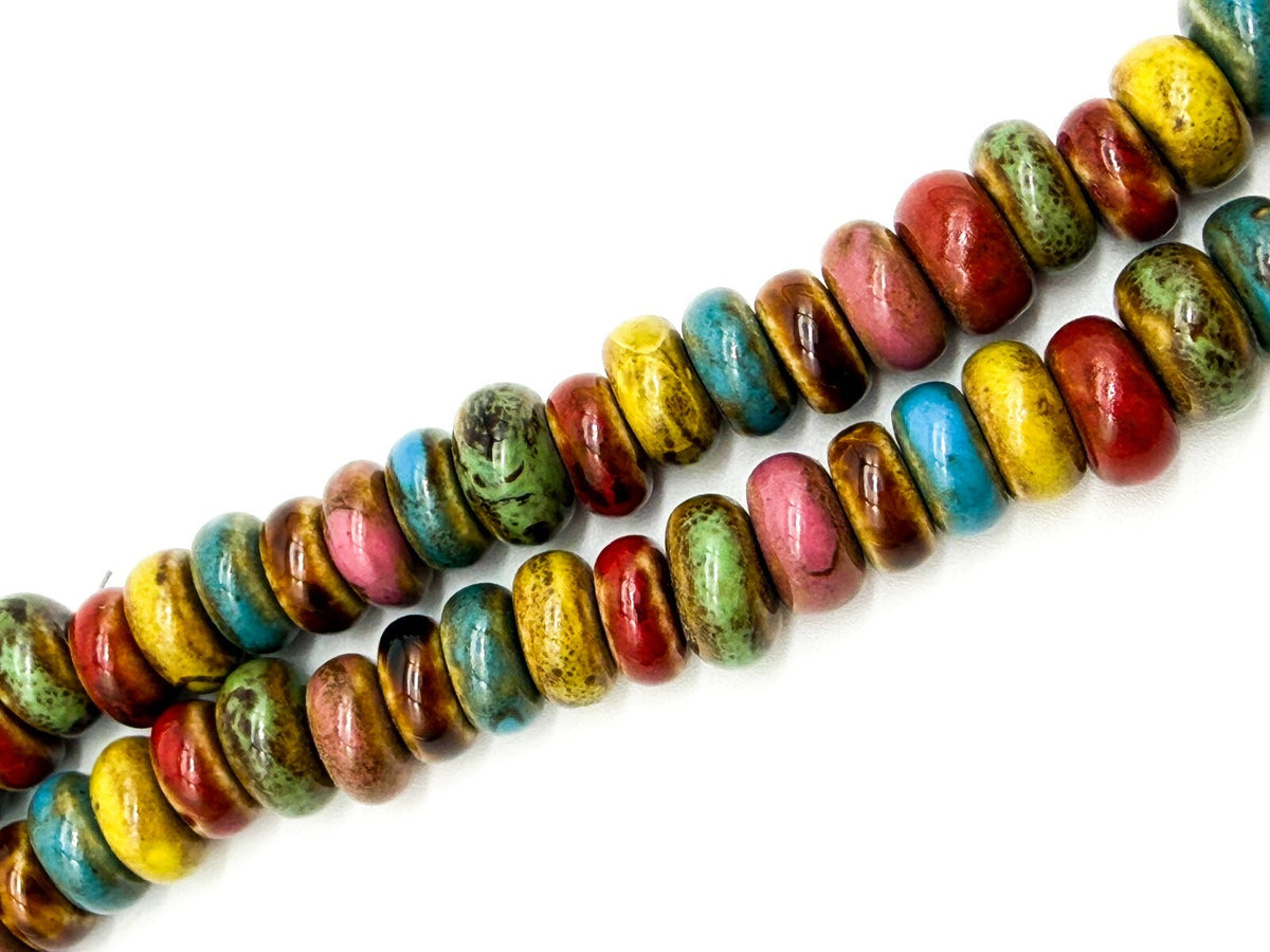 Multicolour Glazed Ceramic Disc Necklace Artisan Boho Statement Toggle Earthy