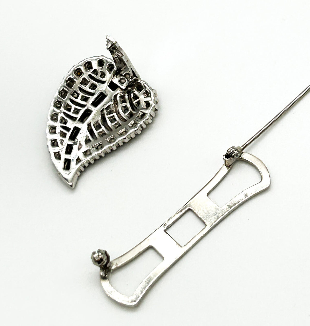 Vintage Rhinestone Duette Dress Clips Brooch Art Deco Style Baguette READ
