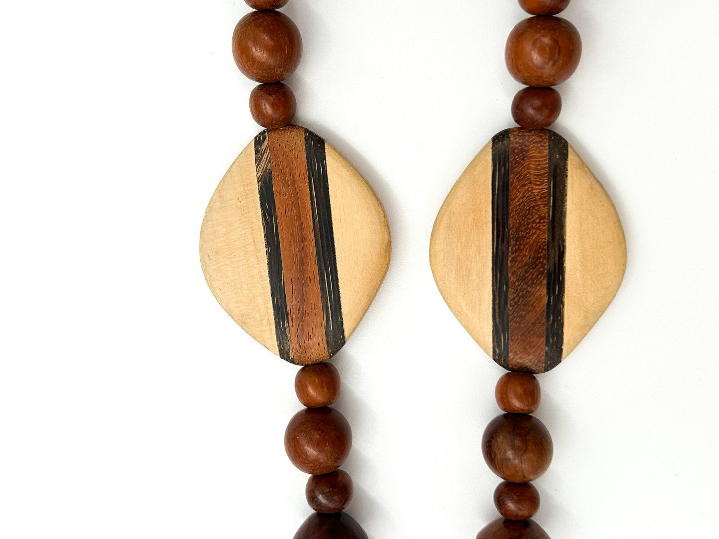 Vintage Chunky Wooden Bead Necklace Striped Geometric Boho 90s Retro Statement