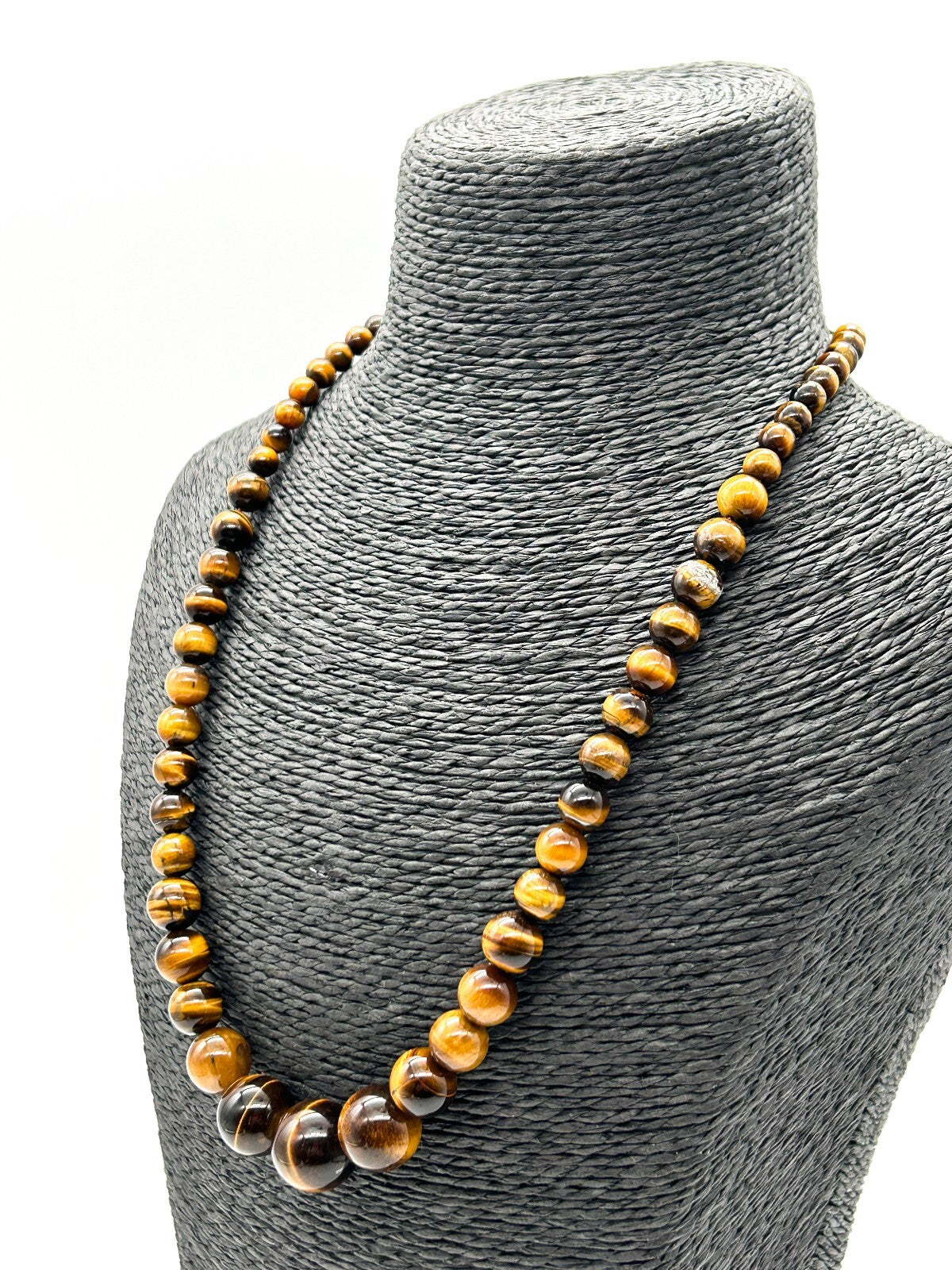 Graduated Tiger’s Eye Gemstone Necklace Magnetic Bolo Clasp