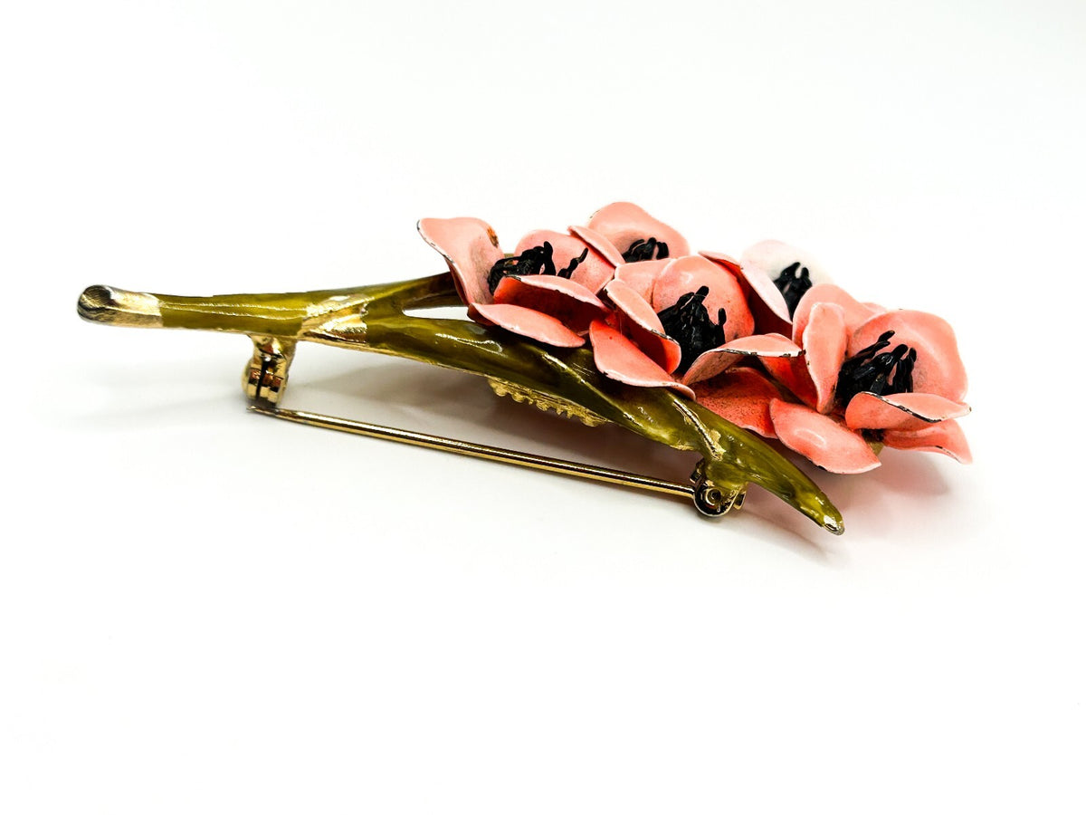 Signed Weiss Vintage Flower Brooch Pink Enamel Floral Gold Tone 7cm