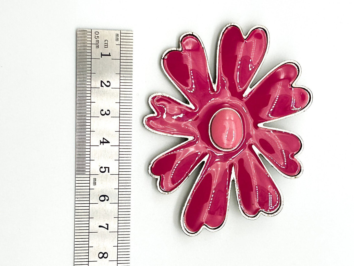 Vintage 90s Y2K Pink Enamel Flower Brooch Large Statement Daisy Pin