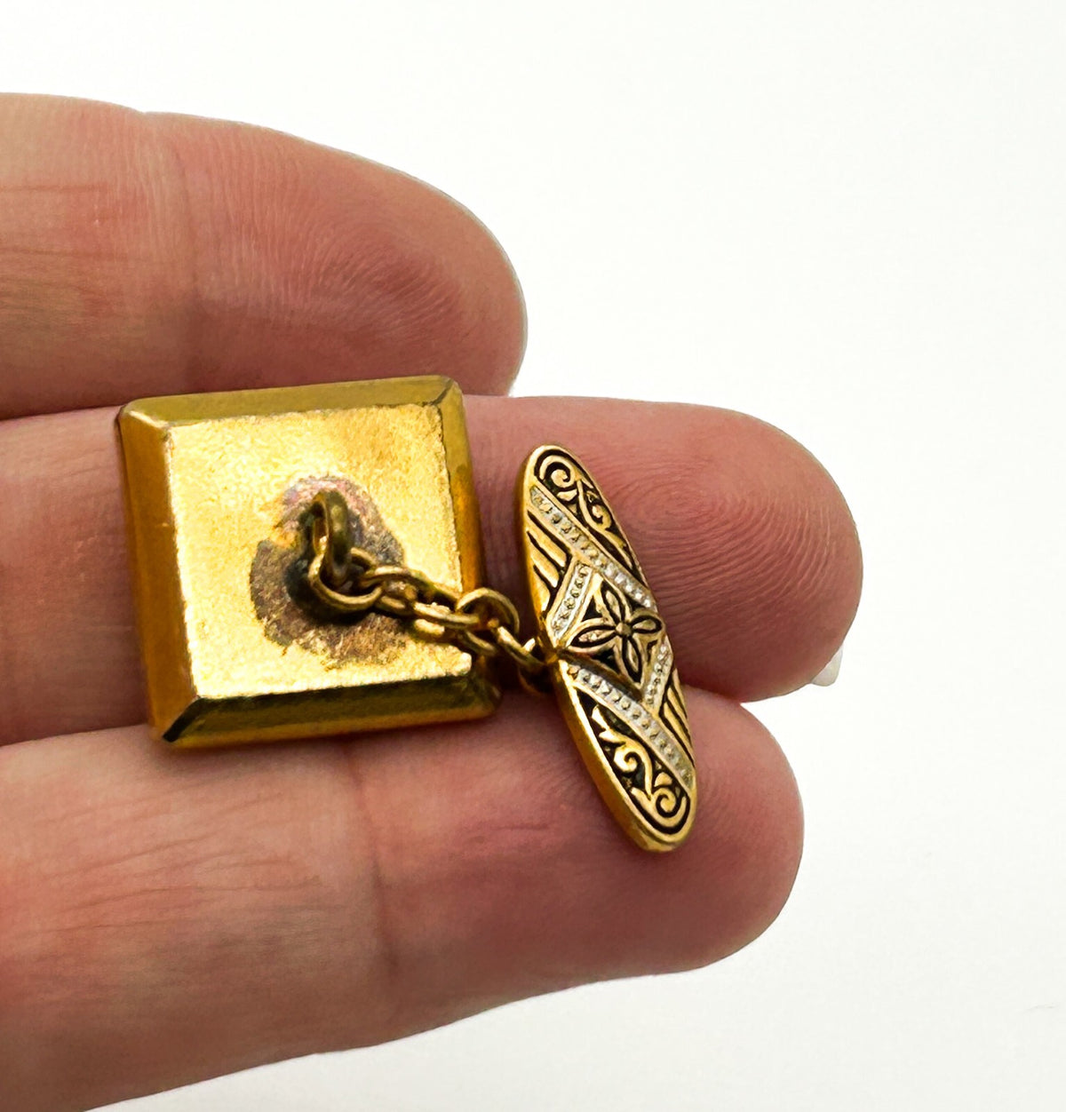 Vintage Toledo Damascene Dragon Cufflinks Gold Plated Spanish Cuff Links