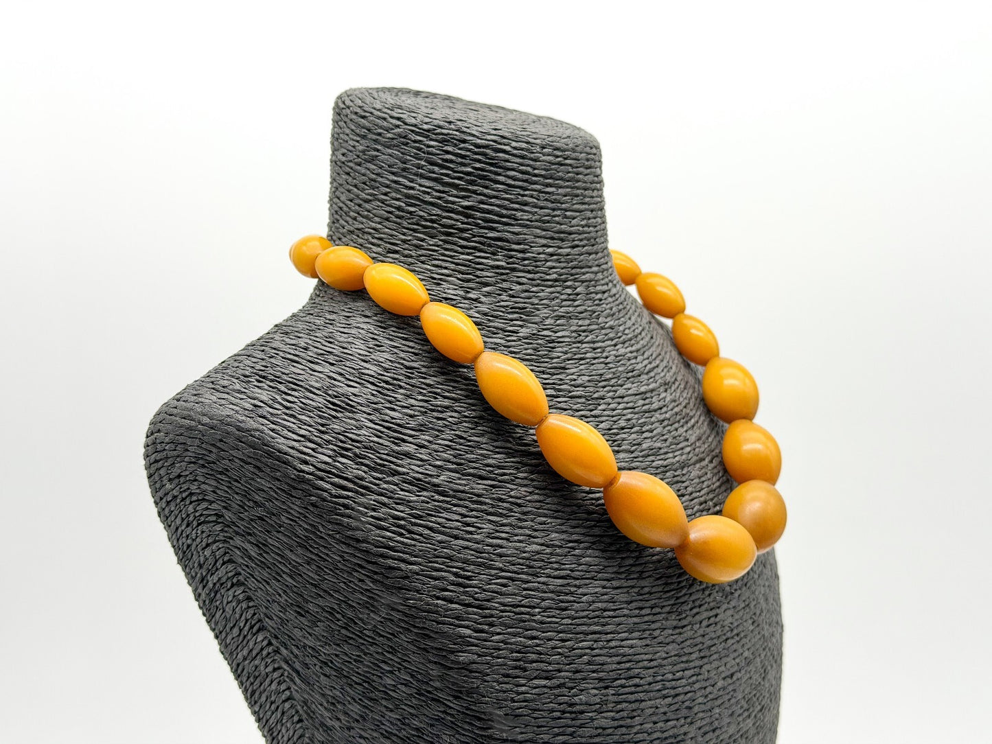 Vintage Butterscotch Phenolic Resin Bead Necklace Mid Century 17.5”