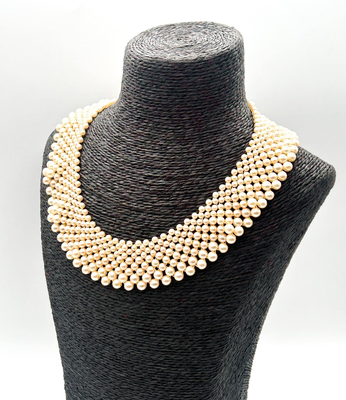 Vintage Hong Kong Faux Pearl Collar Necklace Cream Graduated Bib Statement