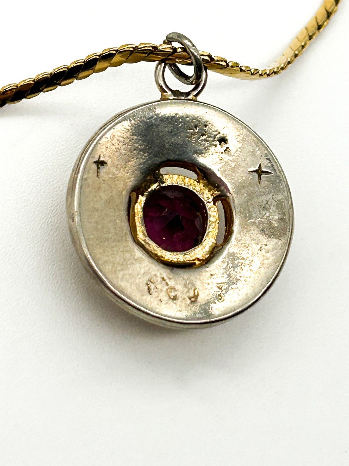 Vintage Purple Glass Statement Pendant Necklace Gold Tone Retro Jewellery