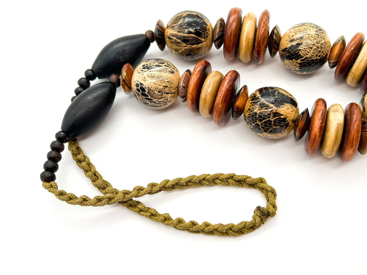 Vintage Chunky Wood Necklace Snakeskin Effect Beads Boho Statement 23”