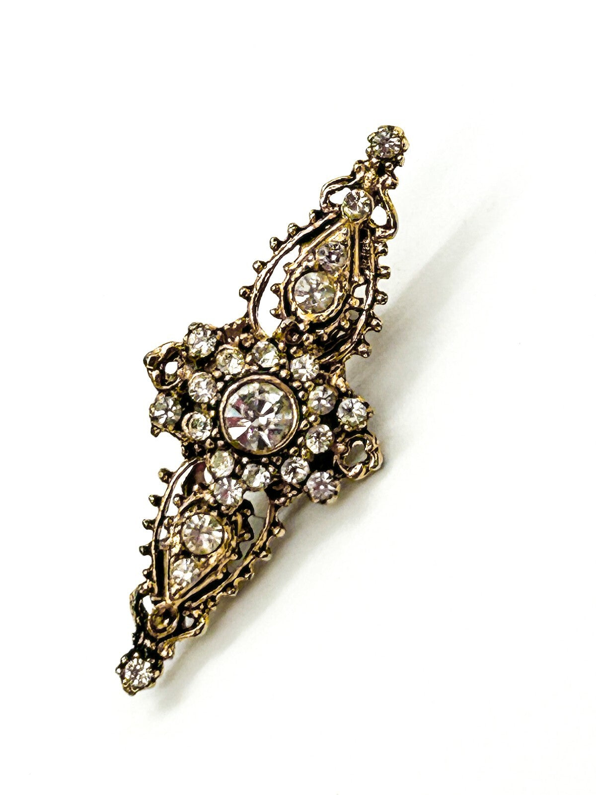 Susan Caplan Gold Tone Clear Rhinestone Ornate Brooch Vintage Style Pin