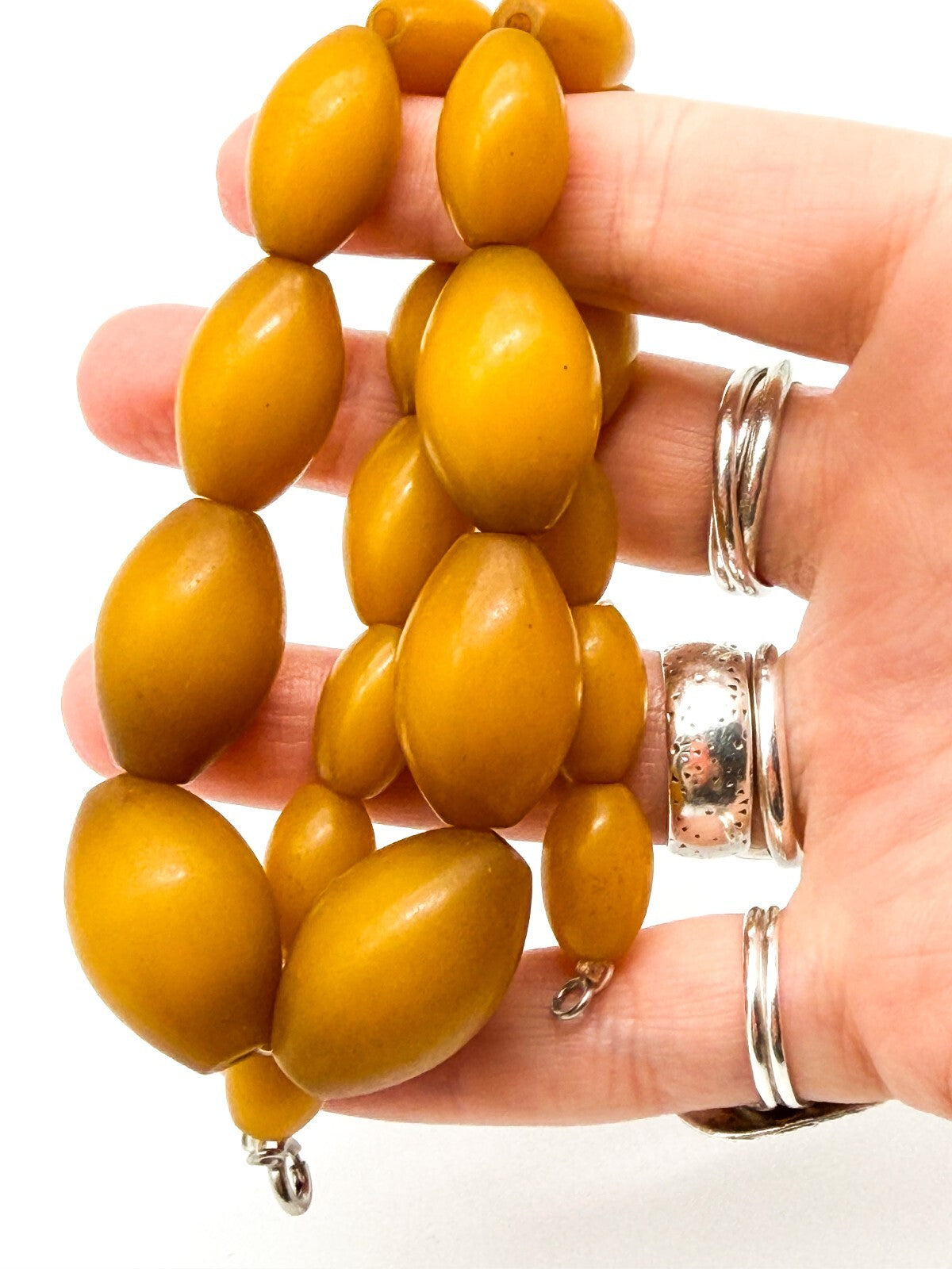 Vintage Butterscotch Phenolic Resin Bead Necklace Mid Century 17.5”