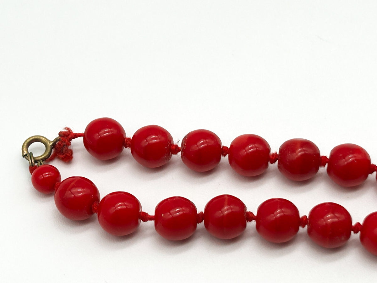 Vintage Hand Knotted Red Glass Beaded Necklace Jewellery Repair Project 18.5"