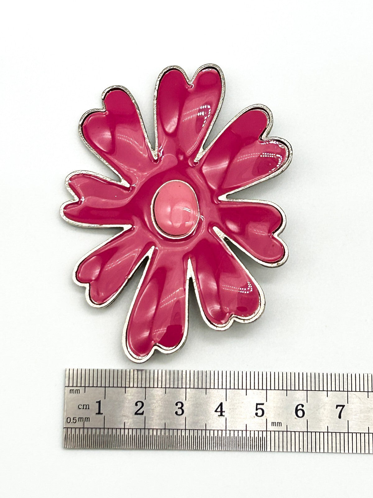 Vintage 90s Y2K Pink Enamel Flower Brooch Large Statement Daisy Pin
