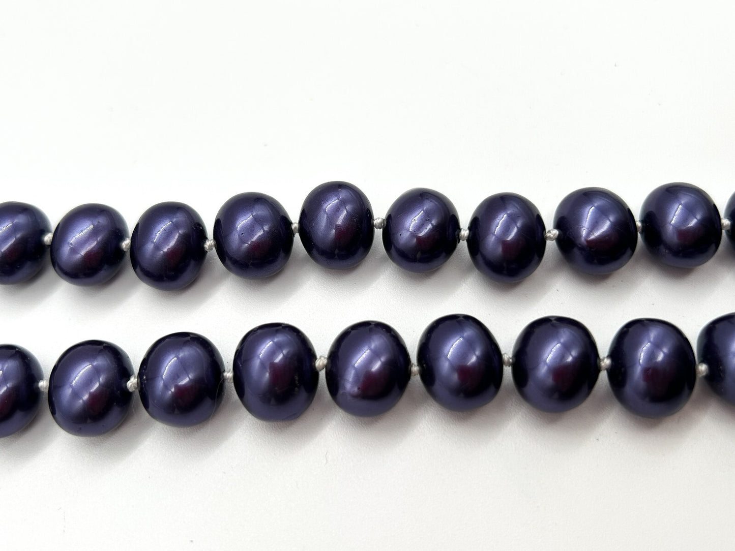 Vintage Chunky Purple Glass Faux Pearl Necklace Hand Knotted Magnetic Clasp