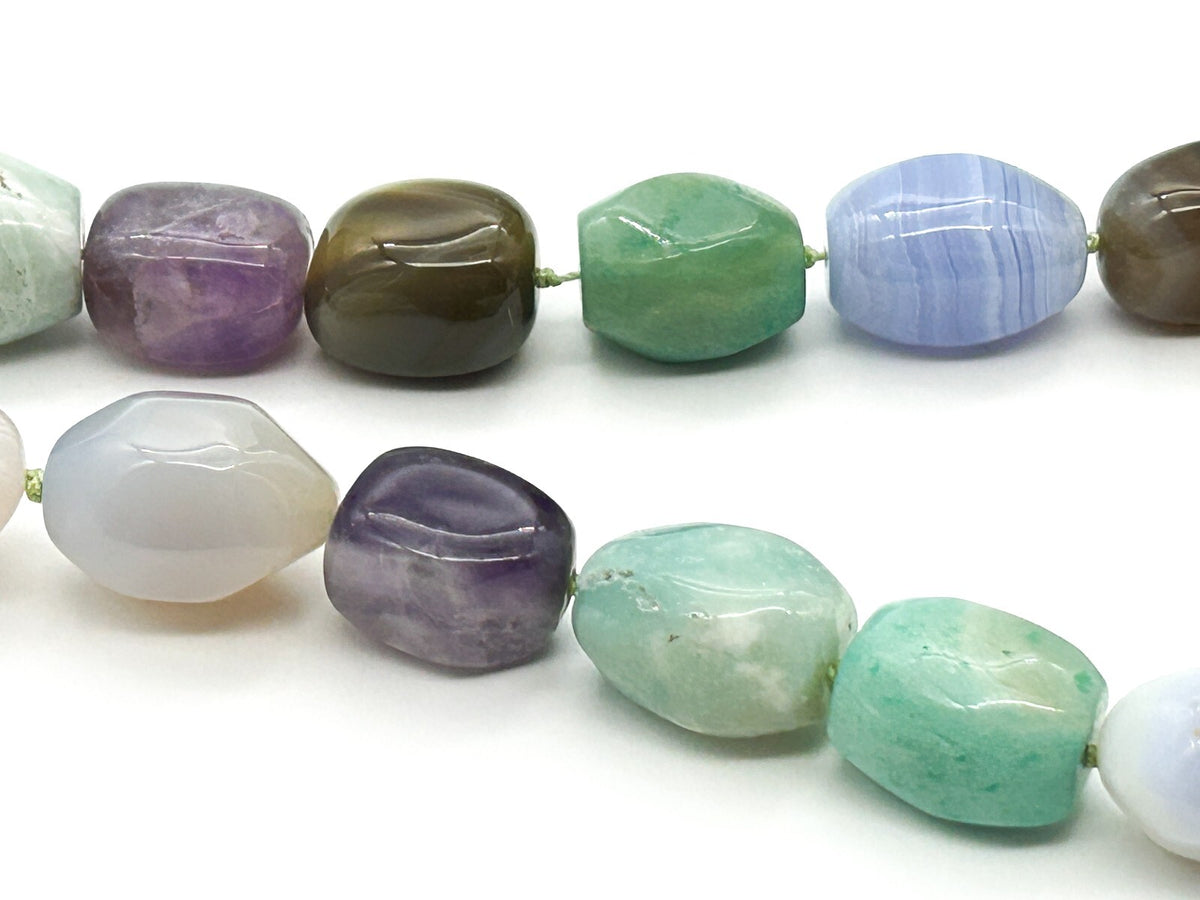 Chunky Semi Precious Gemstone Necklace Banded Agate Blue Lace Amethyst Calcite