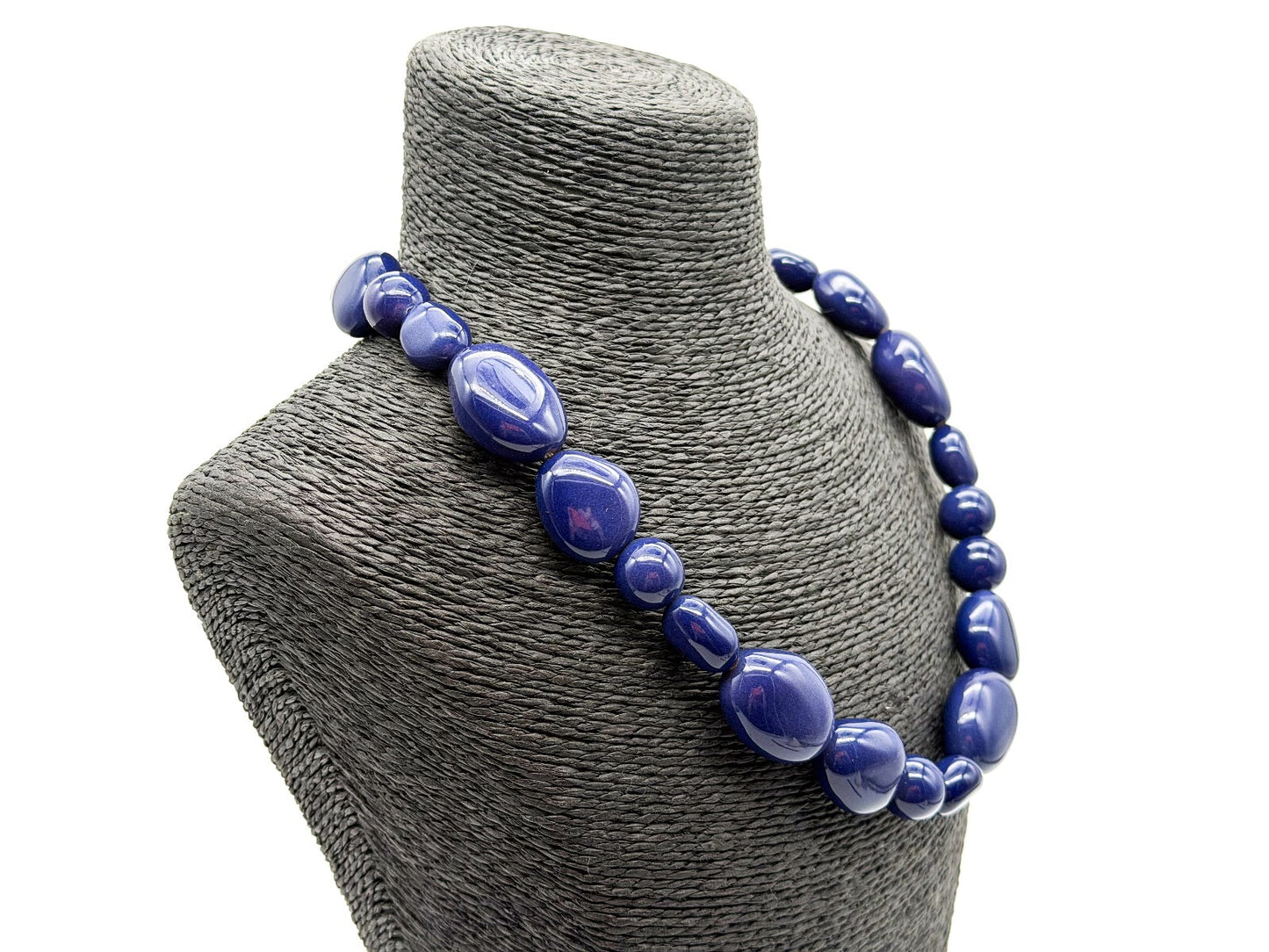 Vintage Blue Acrylic Graduated Beaded Necklace Retro Statement 20.5”