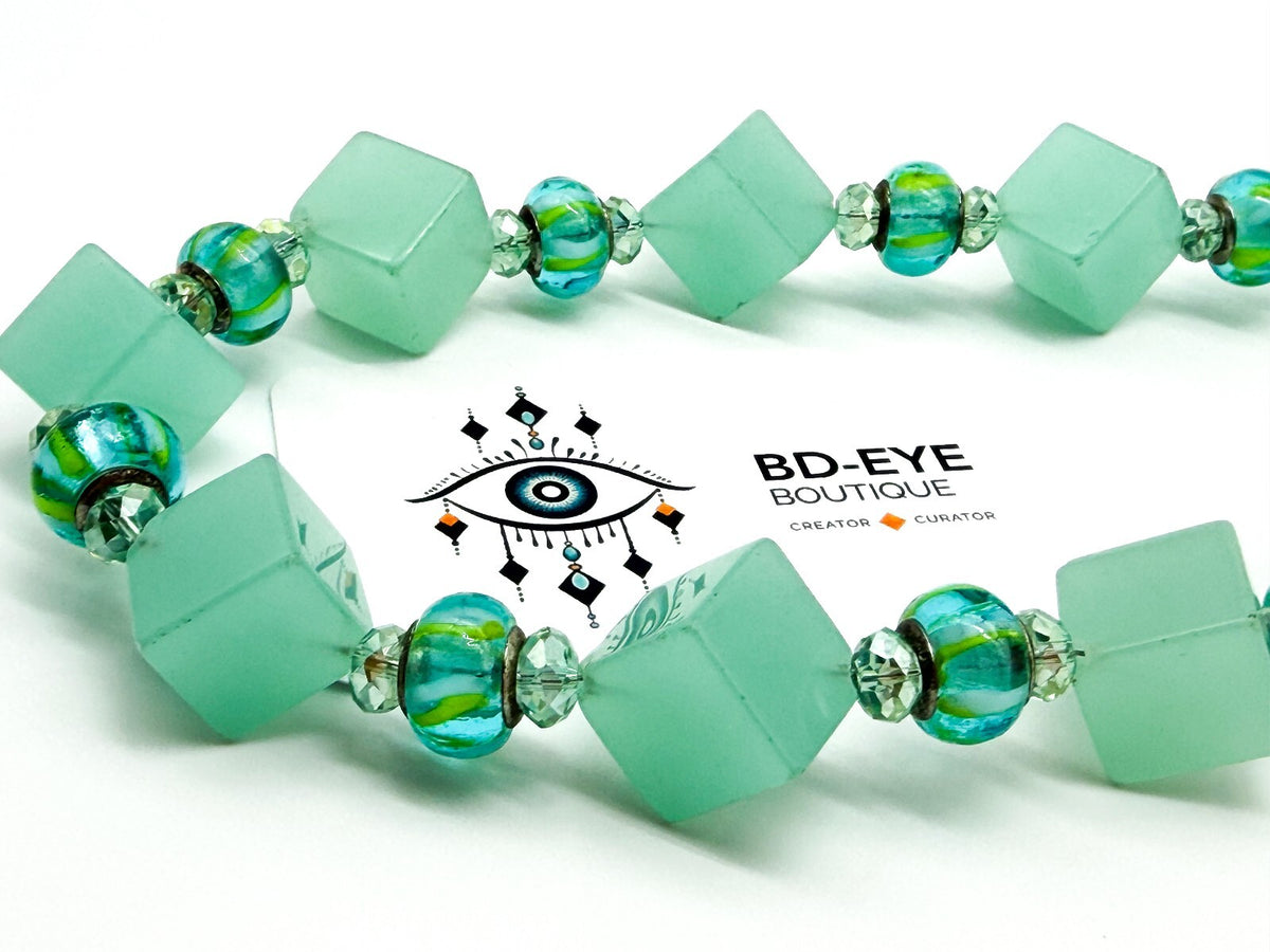 Chunky Mint Green Glass Statement Necklace Lampwork Glass Toggle Clasp
