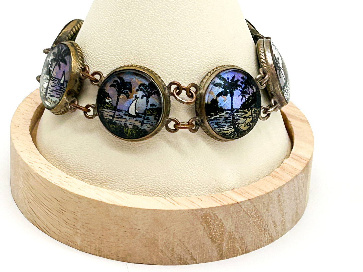 1920-30s Morpho Butterfly Wing Bubble Glass Bracelet Deco Retro Made in Brazil