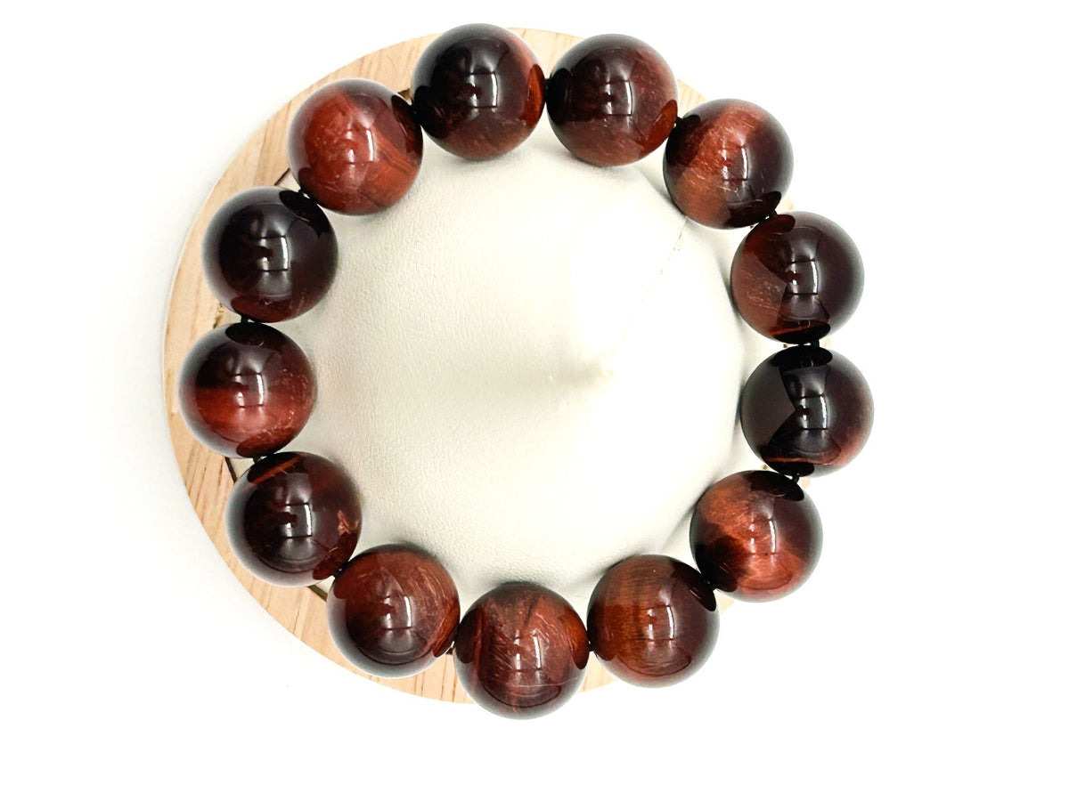 Red Tiger’s Eye Chunky Stretch Bracelet Large Round Gemstone Beads Chatoyant