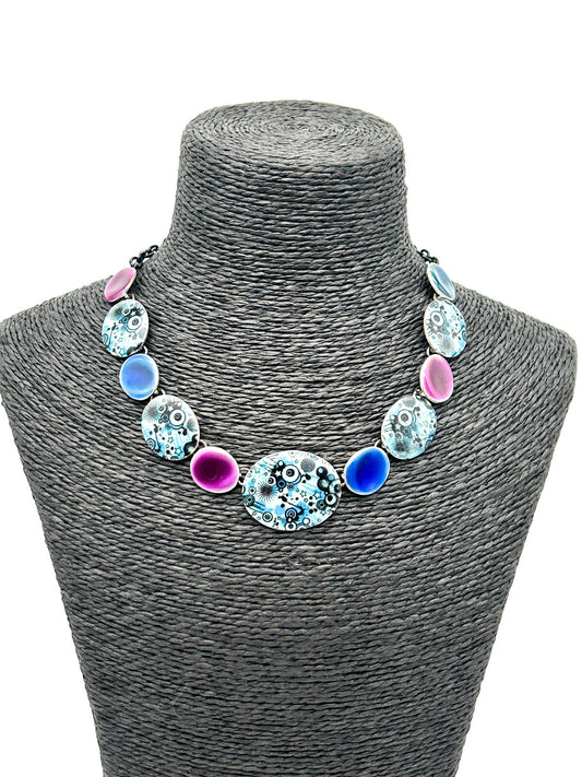 Ikita Statement Necklace Blue Purple Enamel Disc Necklace Articulated Adjustable