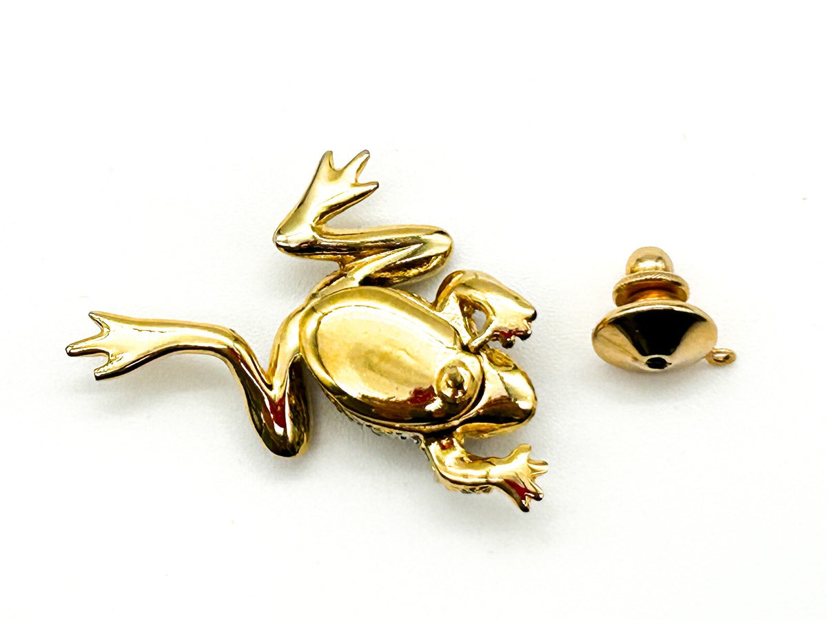 Vintage Articulated Legs Frog Gold Tone Pave Rhinestone Novelty Animal Pin Fun