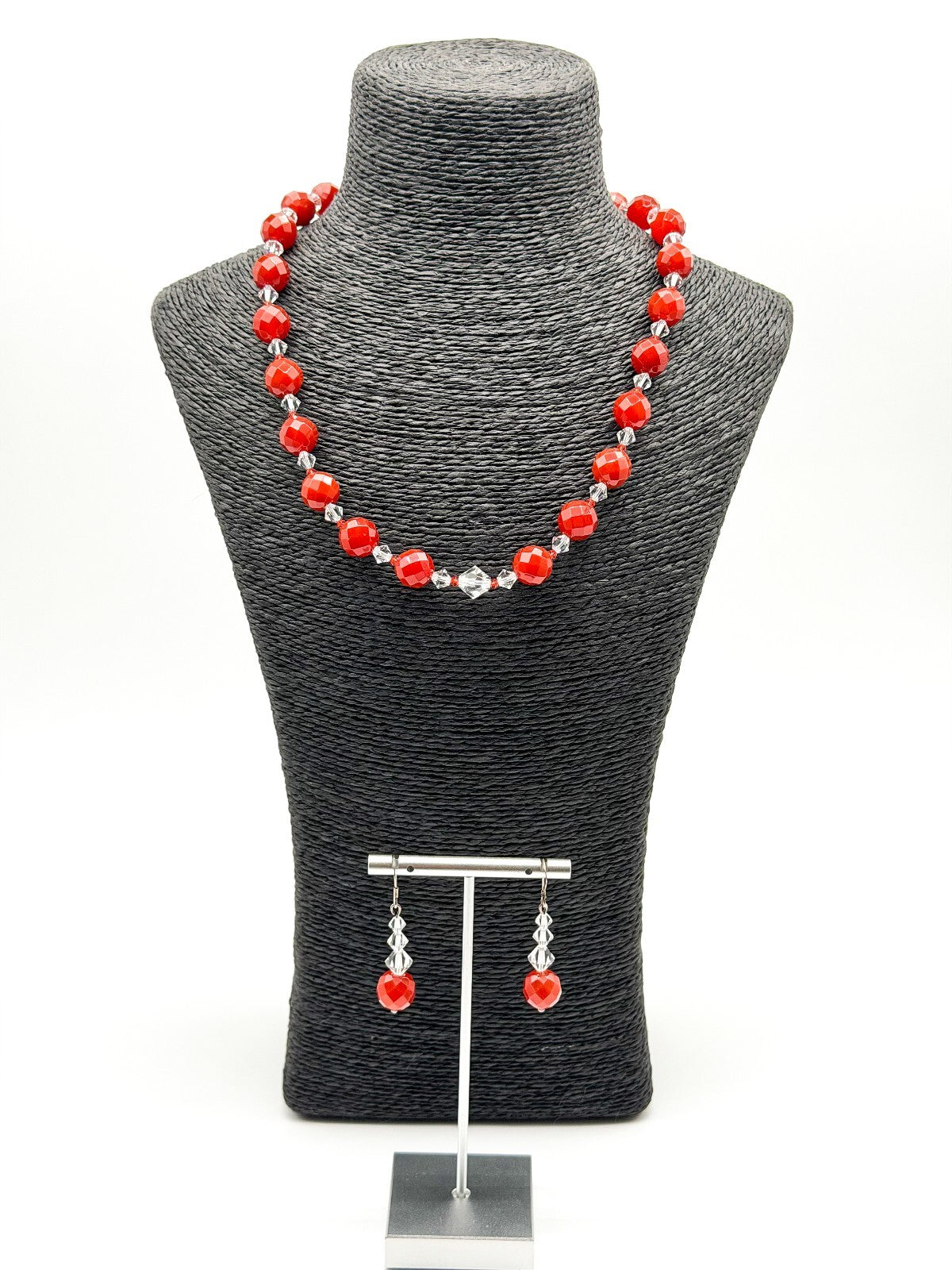 Carnelian Necklace & Earrings Set Faceted Gemstone Crystal Toggle Clasp