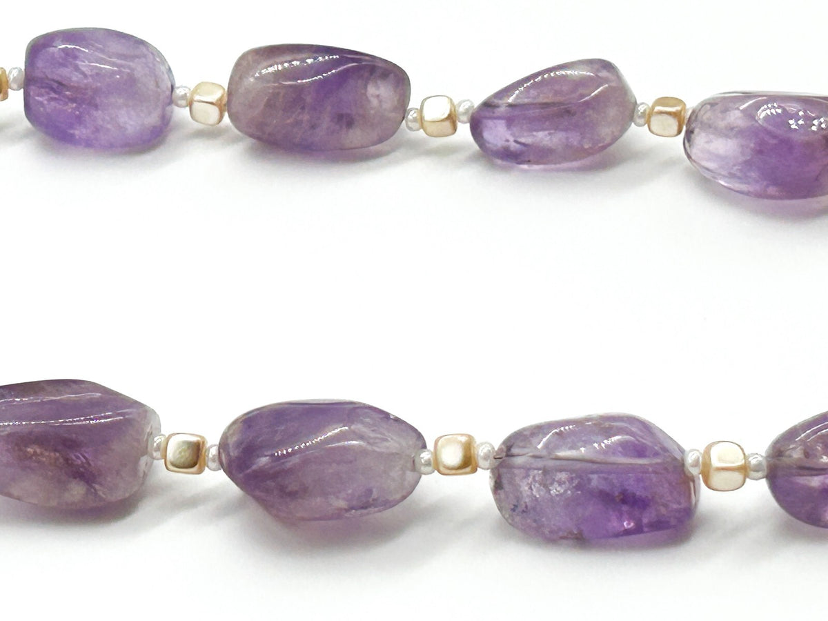 Amethyst Gemstone Nugget Necklace Artisan Purple Crystal Toggle 20”