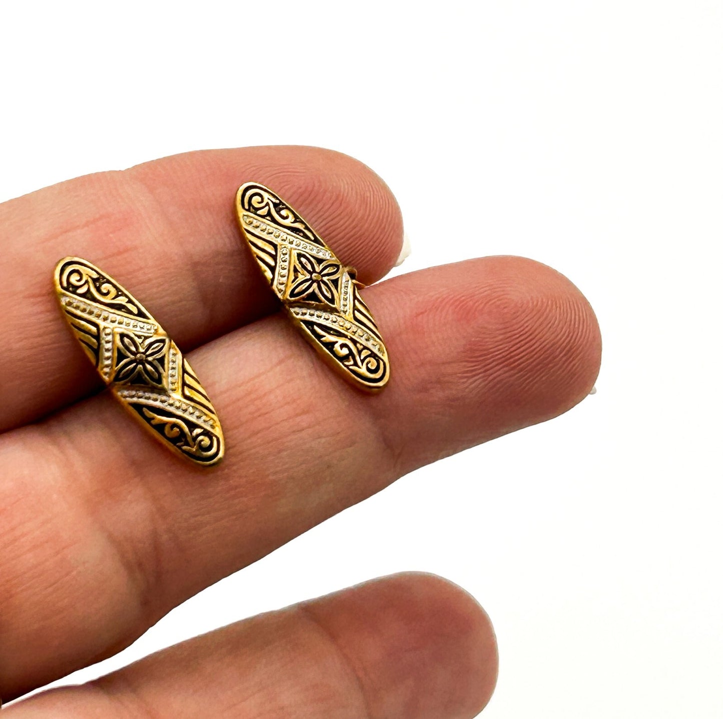 Vintage Toledo Damascene Dragon Cufflinks Gold Plated Spanish Cuff Links