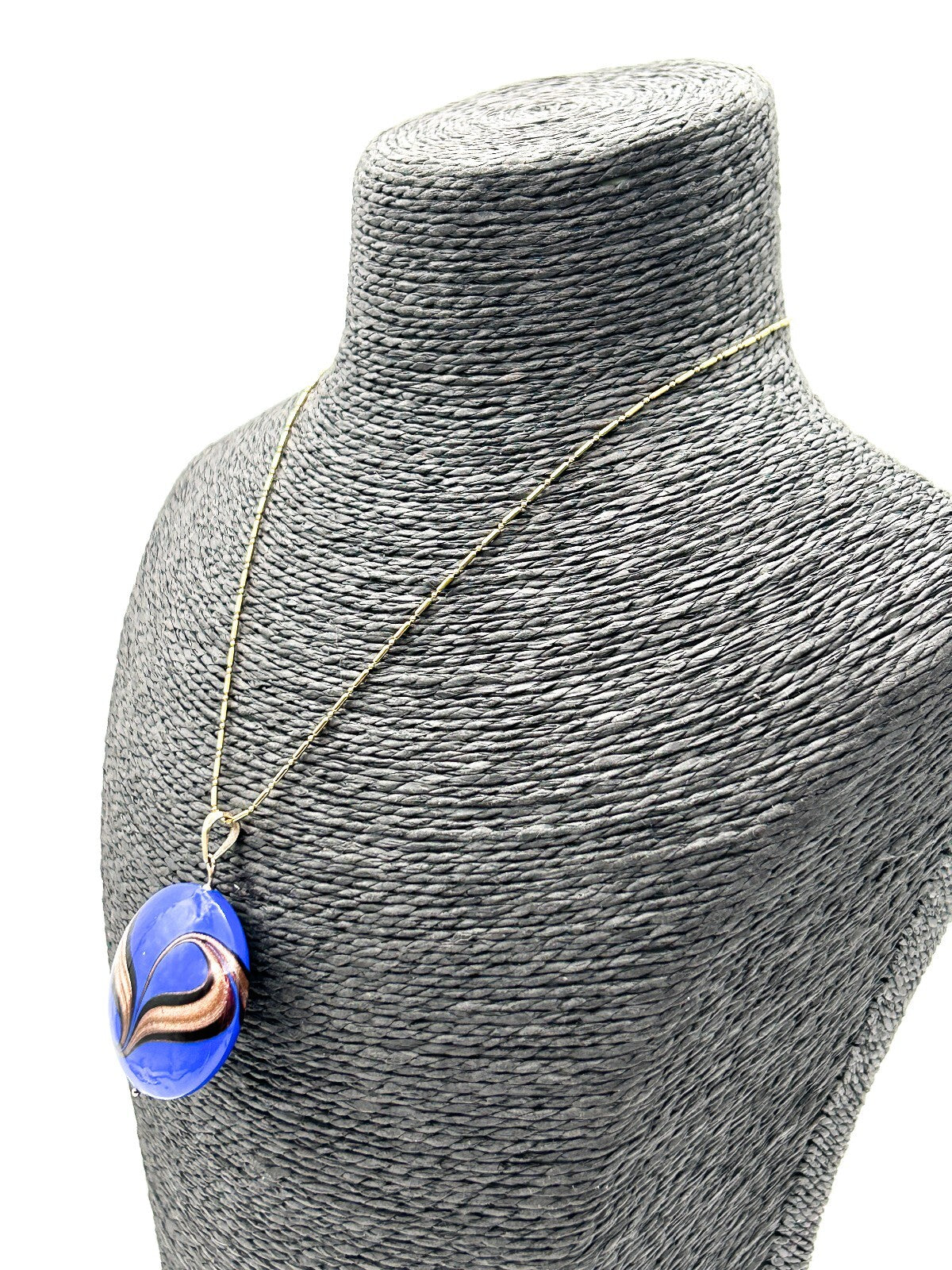 Vintage Murano Style Blue Glass Pendant Necklace Orelia Gold Tone 5cm
