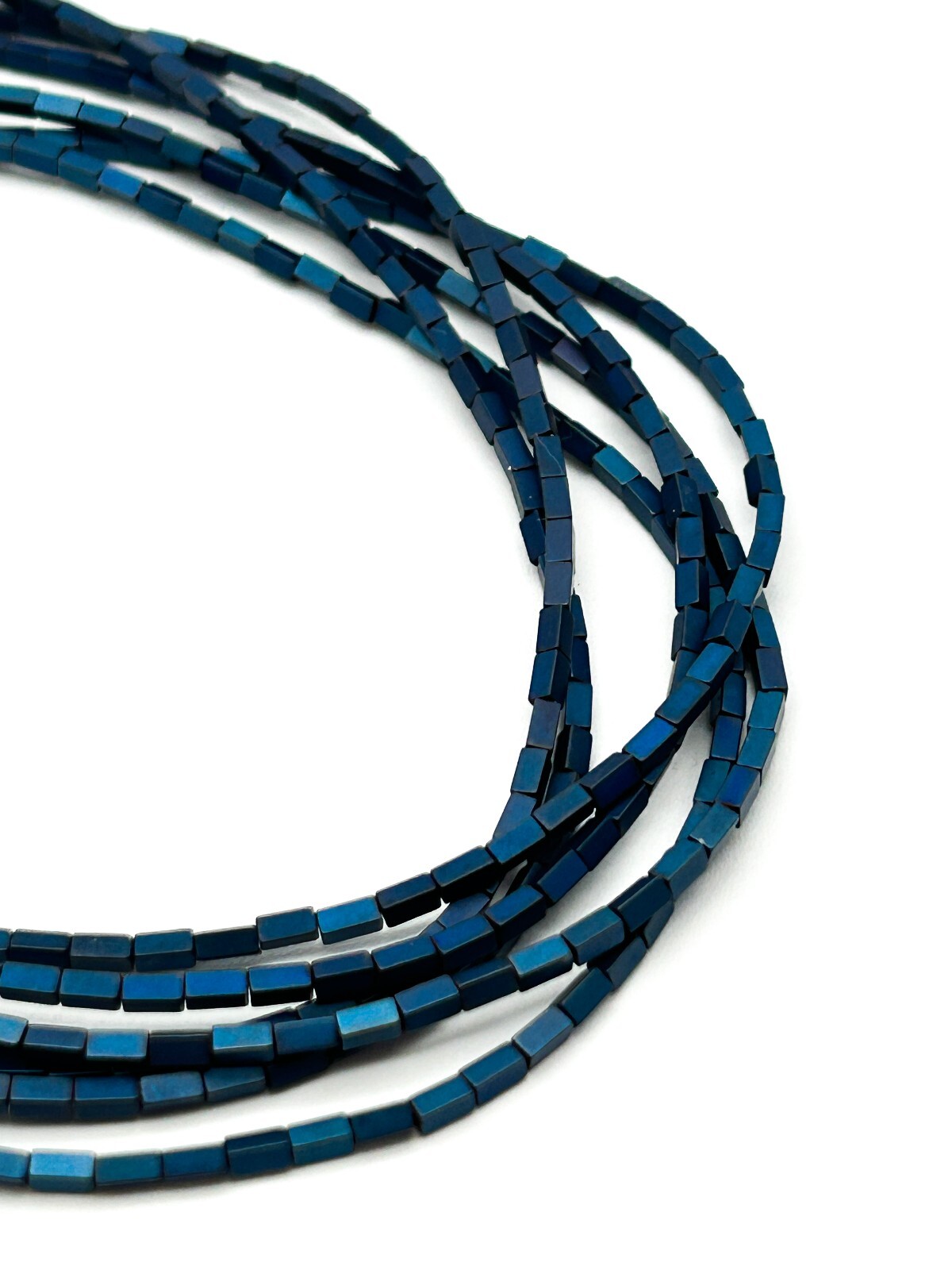 Blue Hematite Multi Strand Necklace Iridescent Rectangular Beads 19”