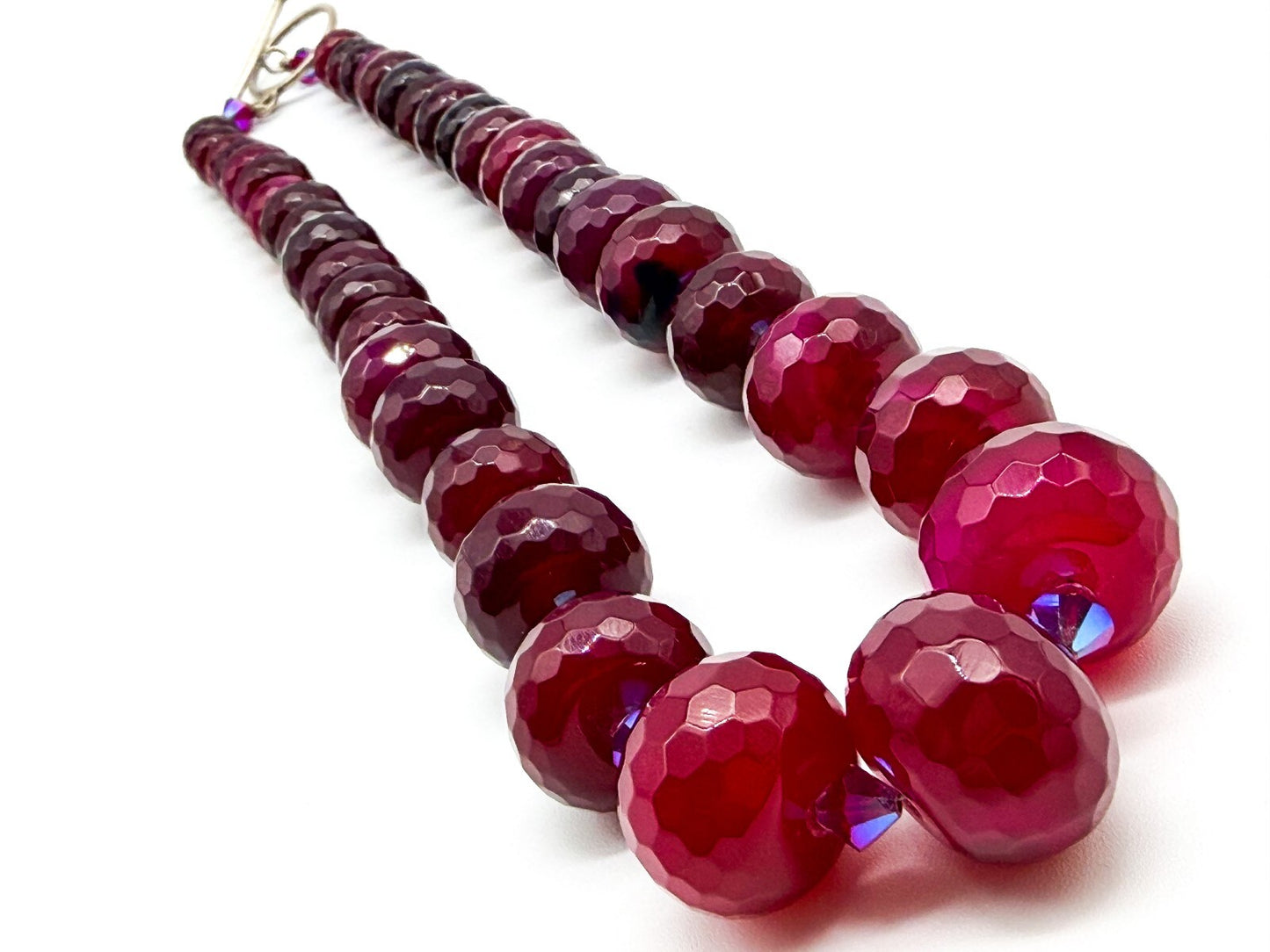 Chunky Ruby Red Quartz Necklace Faceted Magenta Gemstone Statement Toggle Clasp