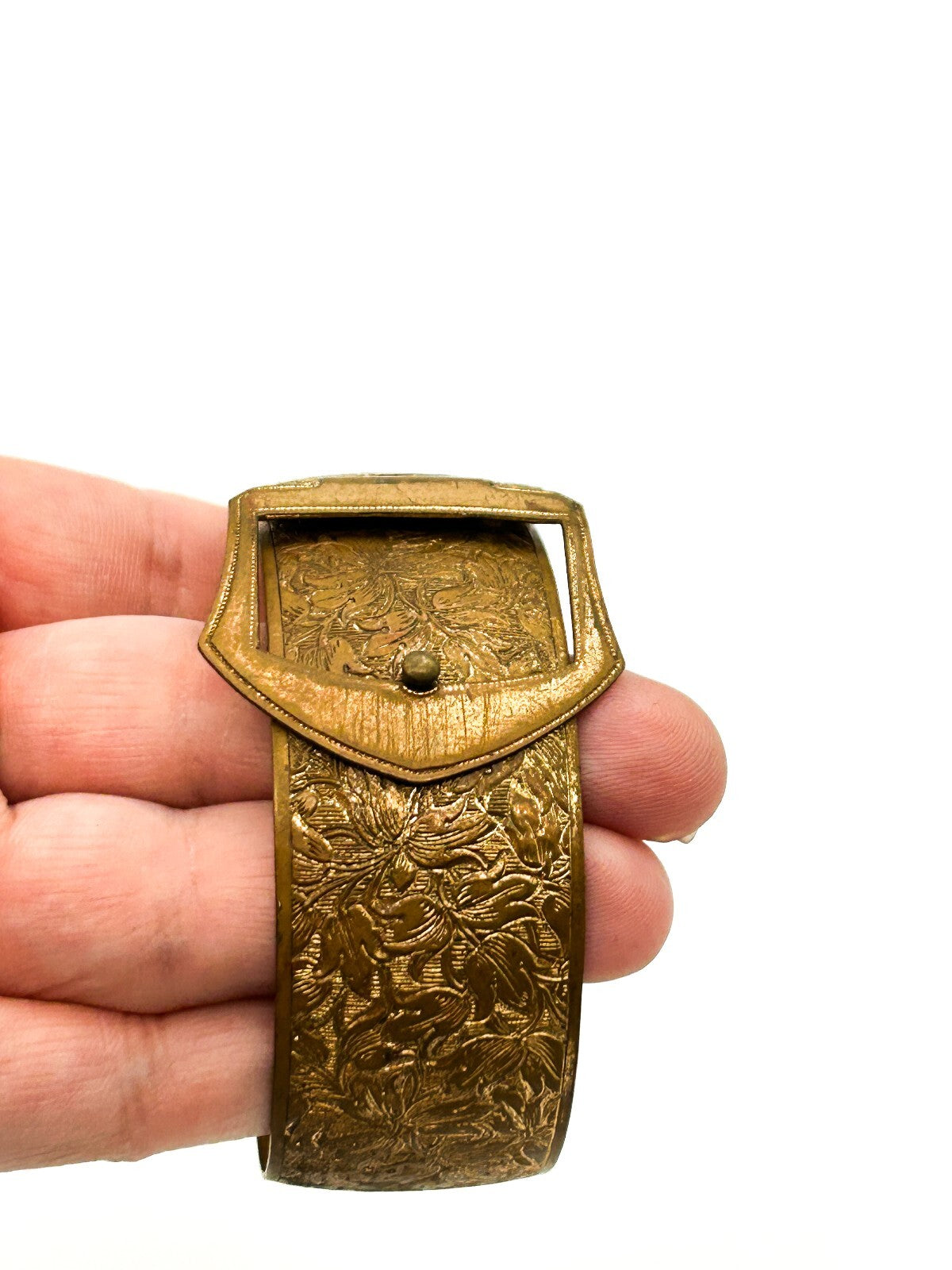 Vintage Ornate Gold Tone Buckle Bangle Embossed Floral Bracelet