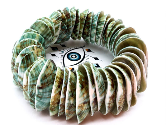 Green Dyed Shell Stretch Bracelet Natural Statement Boho Beach Jewellery