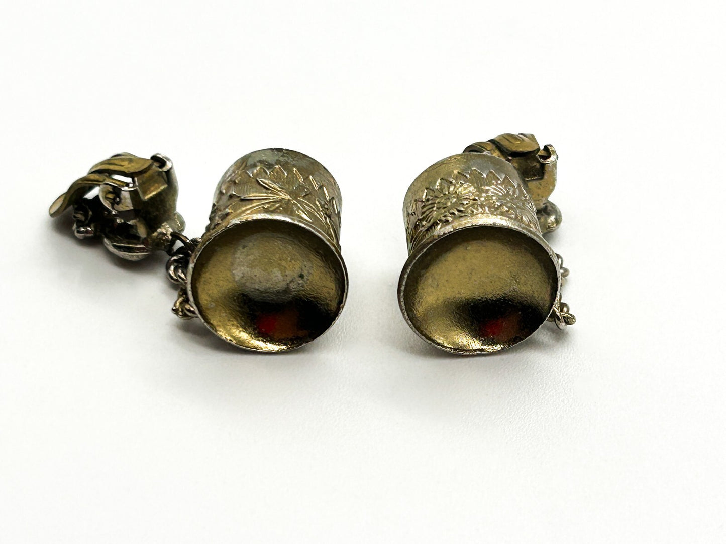 Vintage Silver Tone Tankard Clip On Earrings Novelty Beer Stein Mug Floral