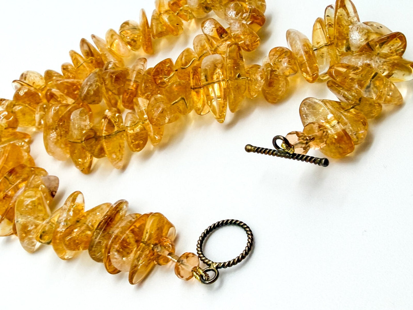 Natural Citrine Nugget Necklace Honey Yellow Gemstone Toggle Clasp Gemstone