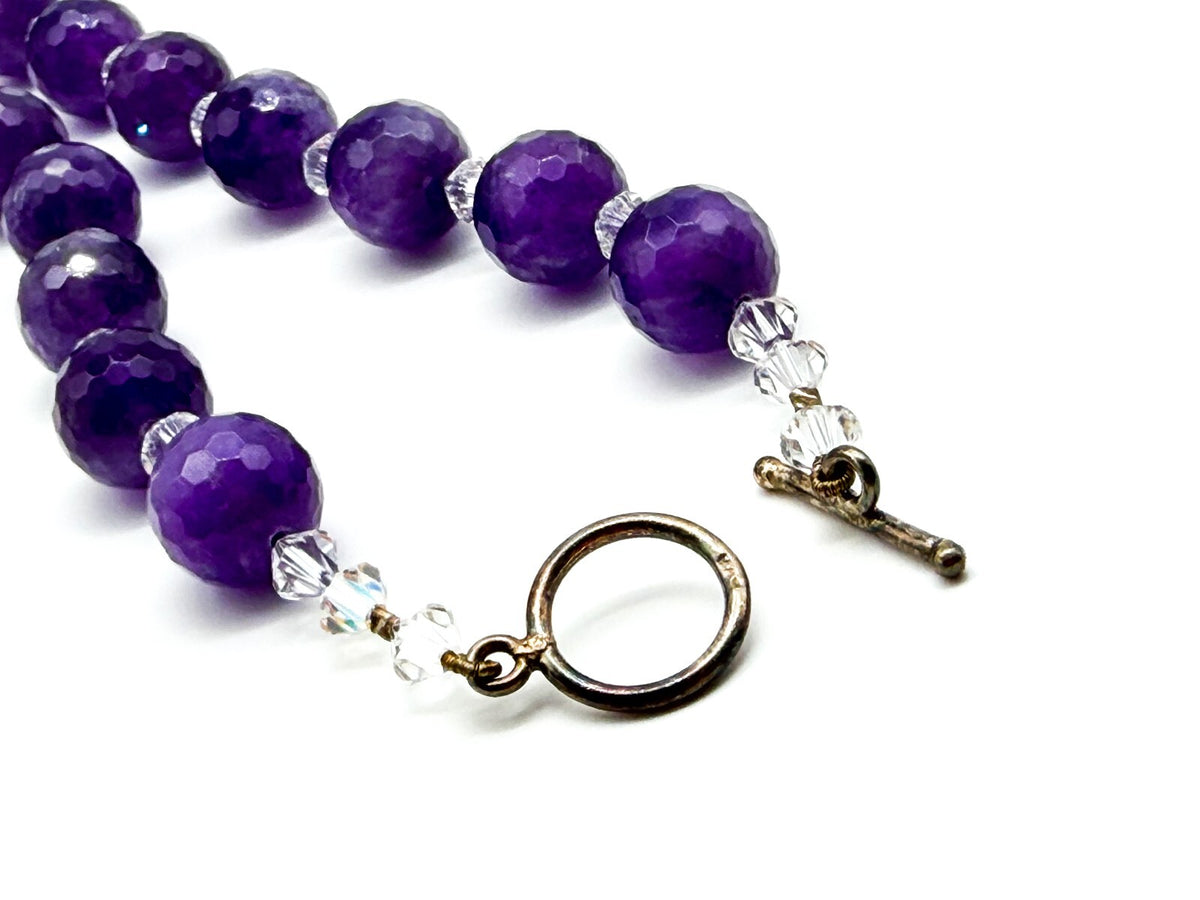 Amethyst Necklace Synthetic Spinel Faceted Crystal Glass 925 Silver Clasp