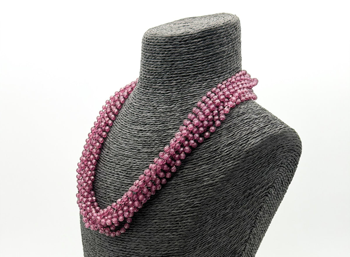Vintage Hong Kong Style Purple Mauve Multi Strand Beaded Necklace Acrylic Collar