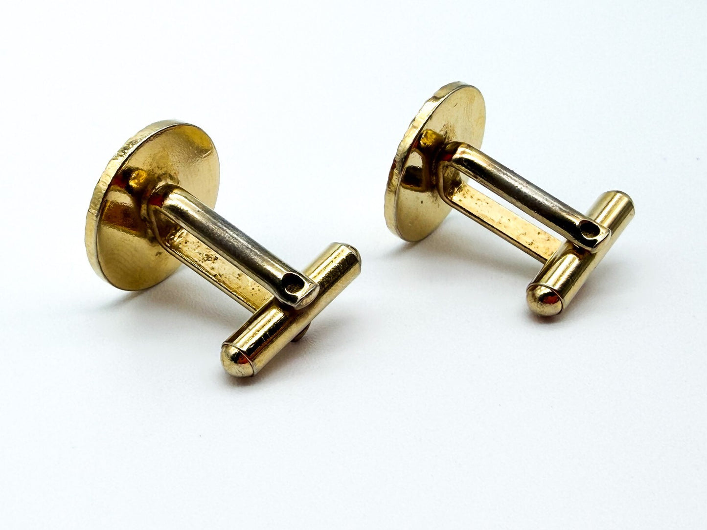 Vintage Gold Tone Engine Turned Cufflinks Diamond Cut Sunburst Round