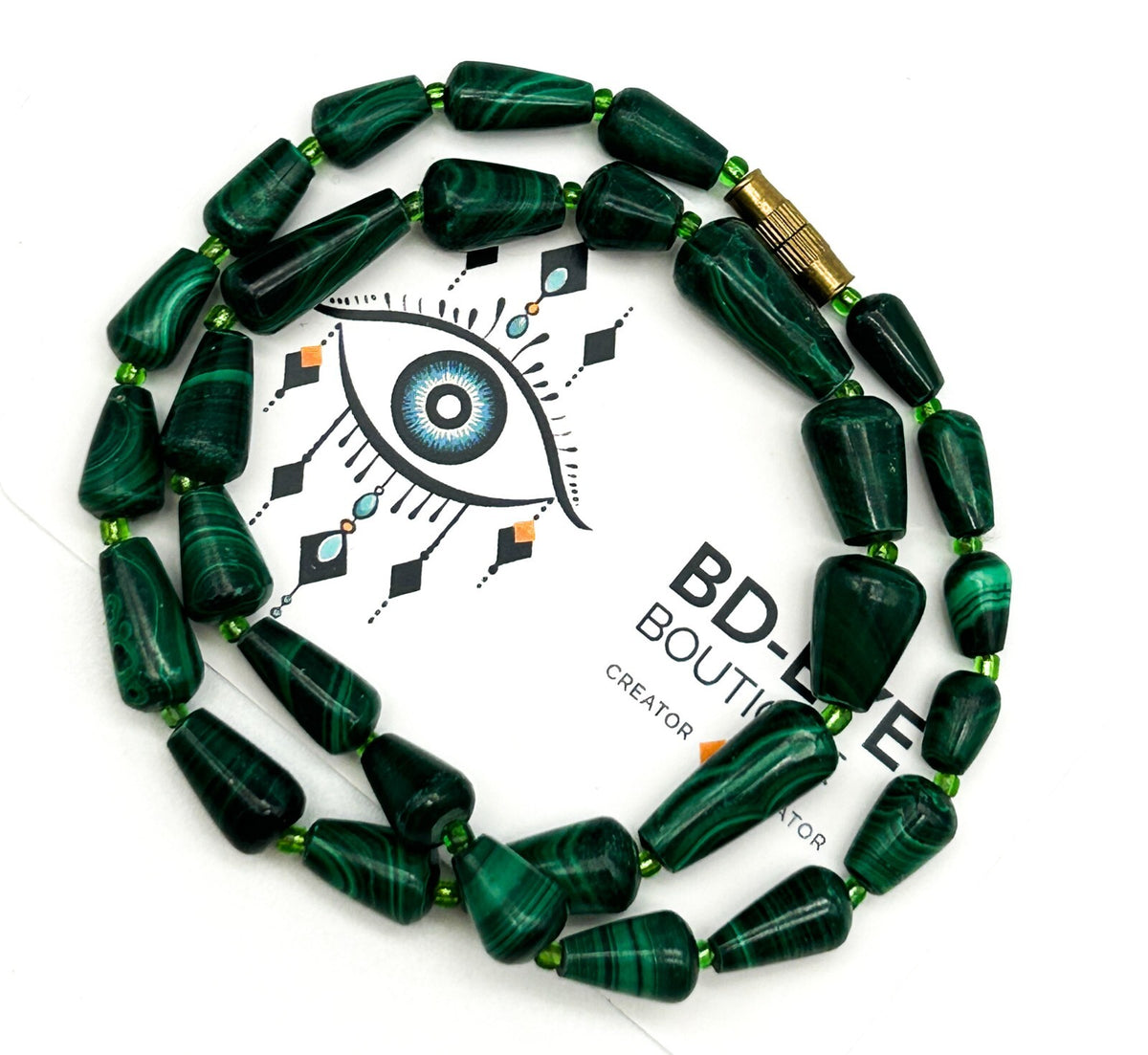 Vintage Genuine Malachite Bead Necklace Green Gemstone Cone Beads 15.5”