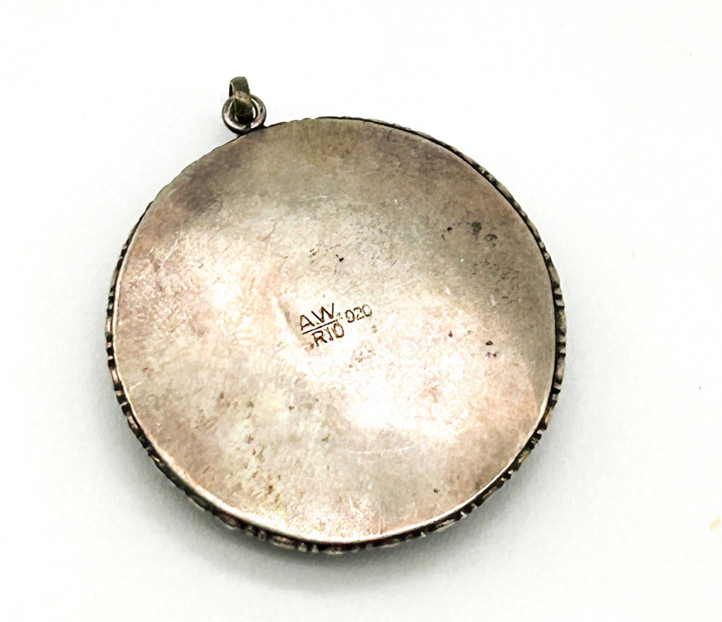Vintage Art Deco A.W. Rio 920 Silver Morpho Butterfly Wing Pendant Bubble Glass