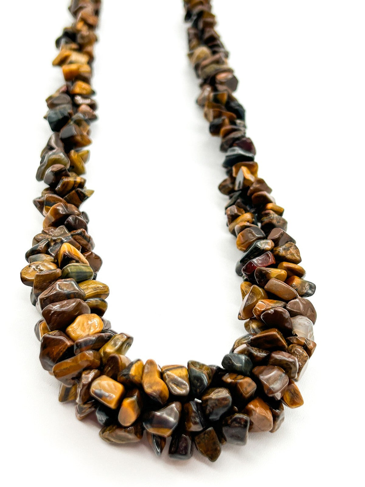 Vintage Tiger’s Eye Gemstone Chip Necklace Chunky Graduated Boho 22.5”