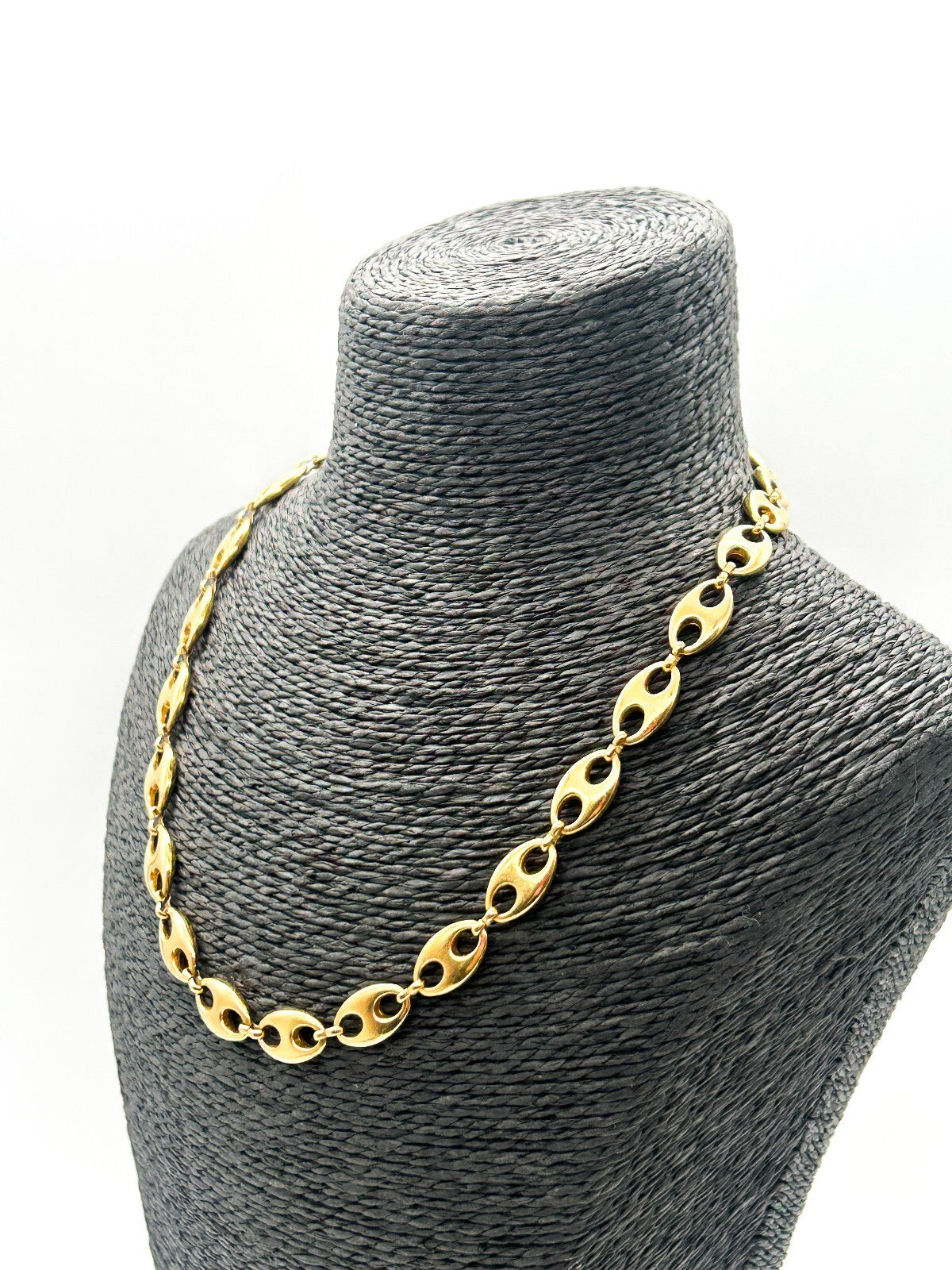 Vintage Gold Tone Puffed Anchor Mariner Link Chain Necklace 18.5” Retro