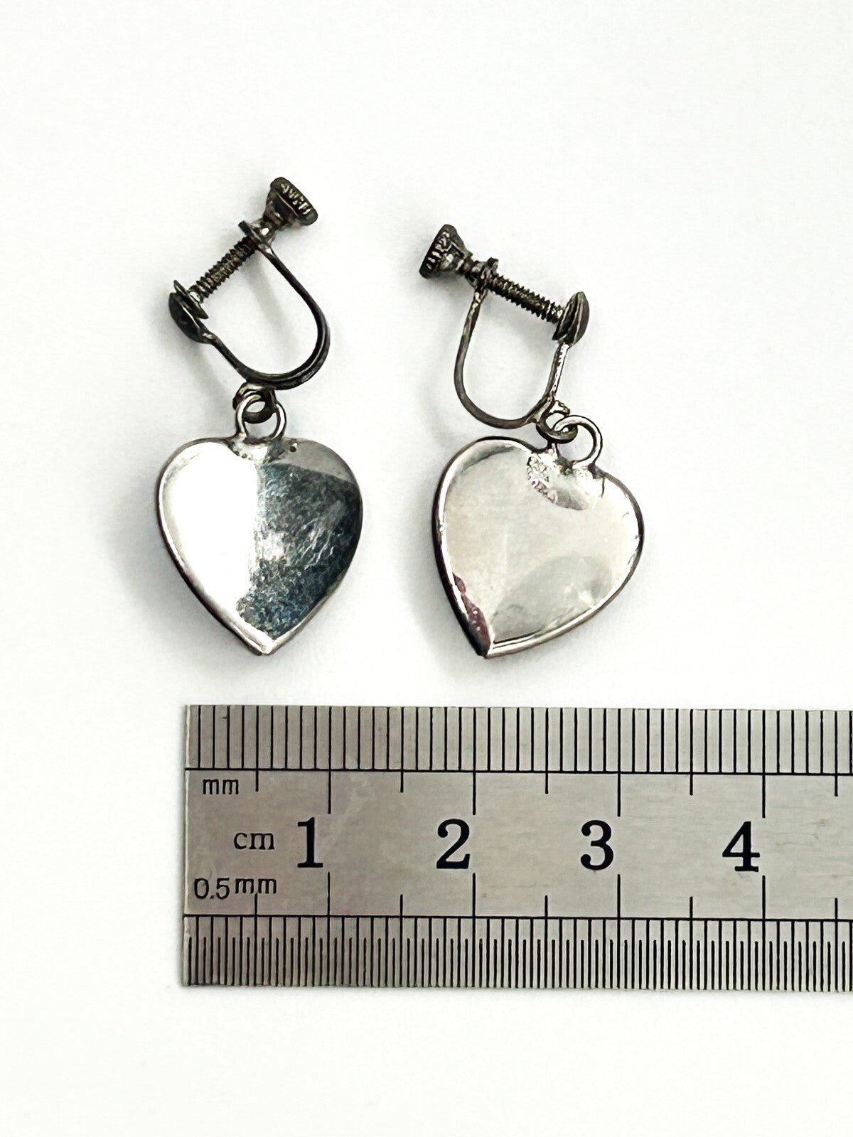 Vintage Sterling Silver Morpho Butterfly Wing Heart Screw Back Earrings Tropical