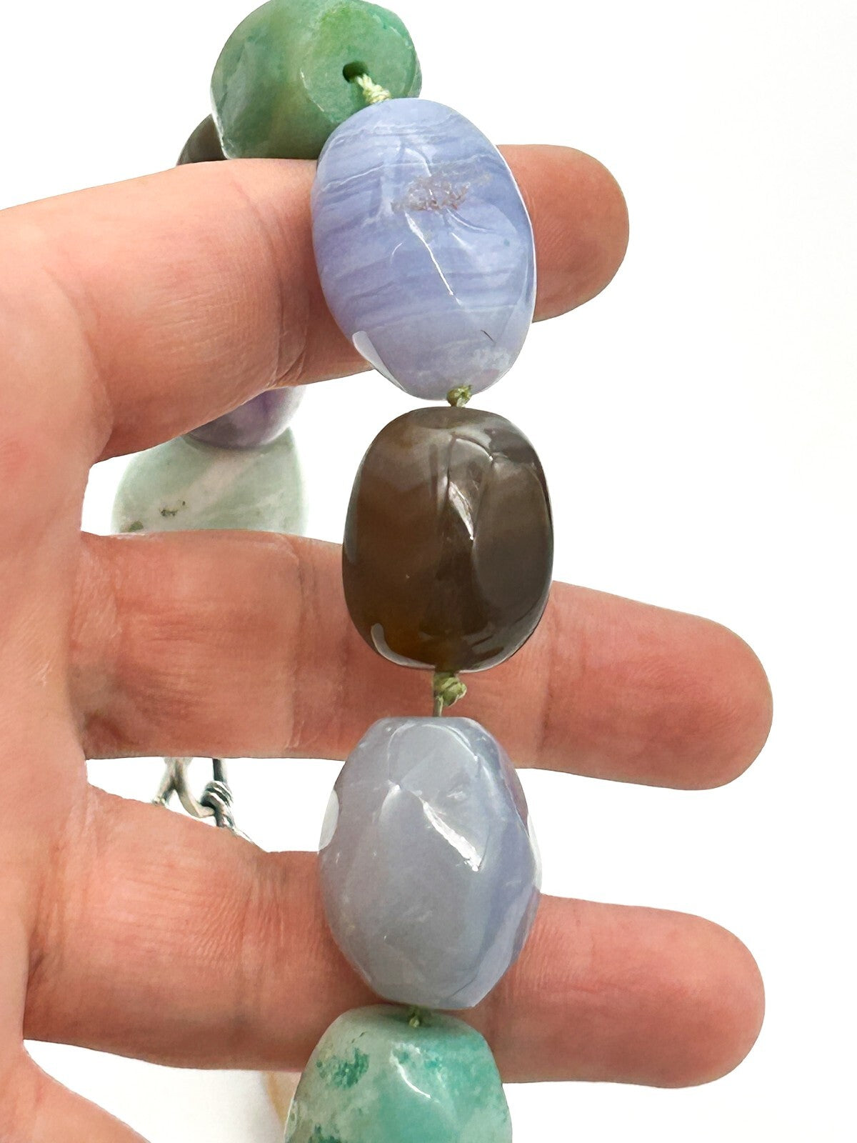 Chunky Semi Precious Gemstone Necklace Banded Agate Blue Lace Amethyst Calcite